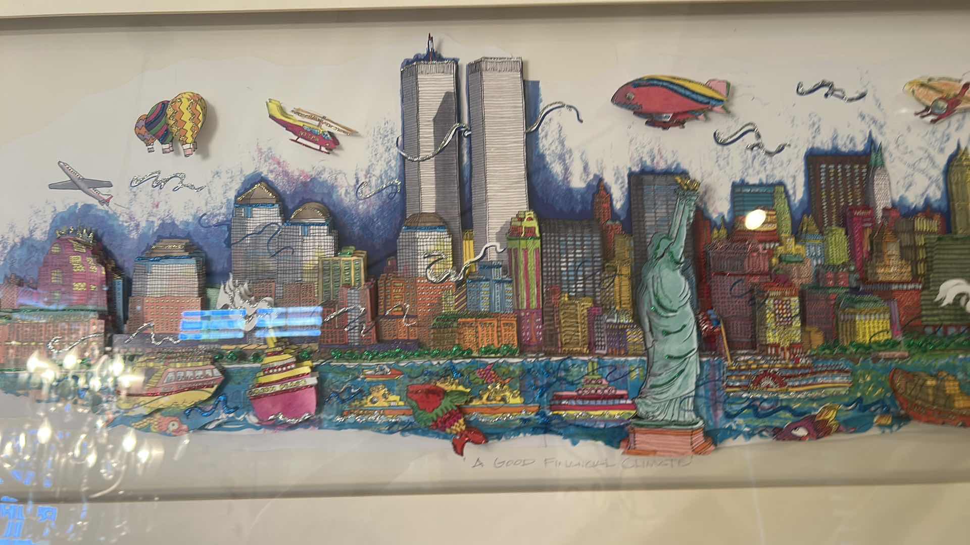 Photo 1 of FRAMED 3D SHADOWBOX “GOOD FINANCIAL CLIMATE” NEW YORK CITY ARTWORK-ARTIST SIGNED & NUMBERED41” x H19”