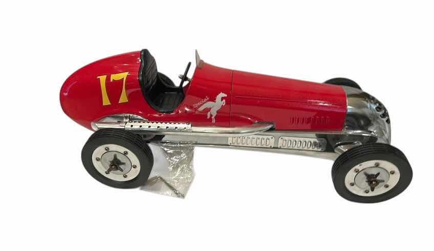 Photo 1 of $525 - DETAILED REPLICA MODEL OF A 1930S BB KORN TETHER CAR, ALSO KNOWN AS A SPINDIZZY RACER, CREATED BY AUTHENTIC MODELS.
THE MODEL IS HAND-BUILT AND HANDCRAFTED FROM POLISHED CAST ALUMINUM AND BRASS. 21” x 7 1/2”