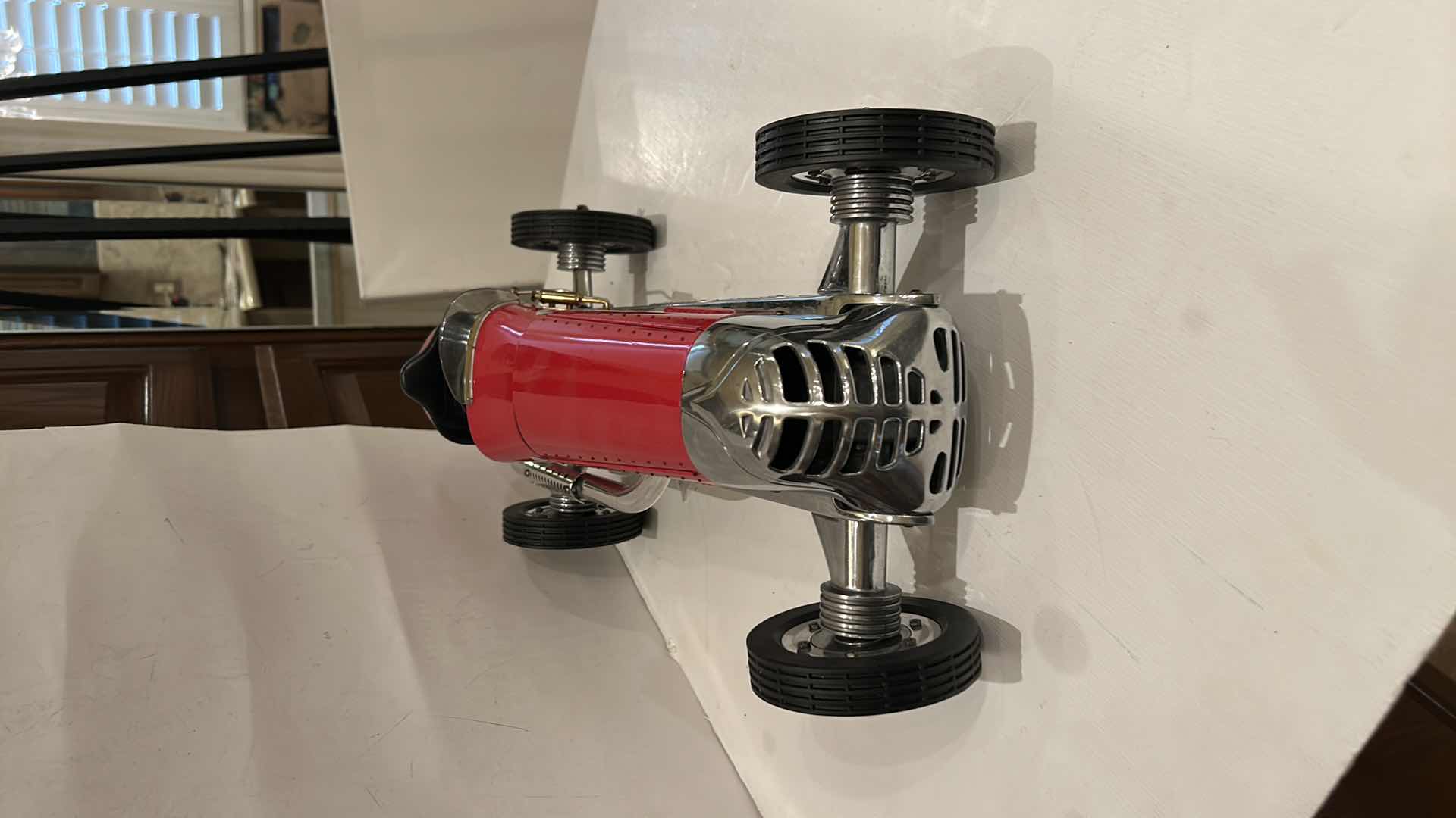 Photo 1 of $525 - DETAILED REPLICA MODEL OF A 1930S BB KORN TETHER CAR, ALSO KNOWN AS A SPINDIZZY RACER, CREATED BY AUTHENTIC MODELS.
THE MODEL IS HAND-BUILT AND HANDCRAFTED FROM POLISHED CAST ALUMINUM AND BRASS. 21” x 7 1/2”