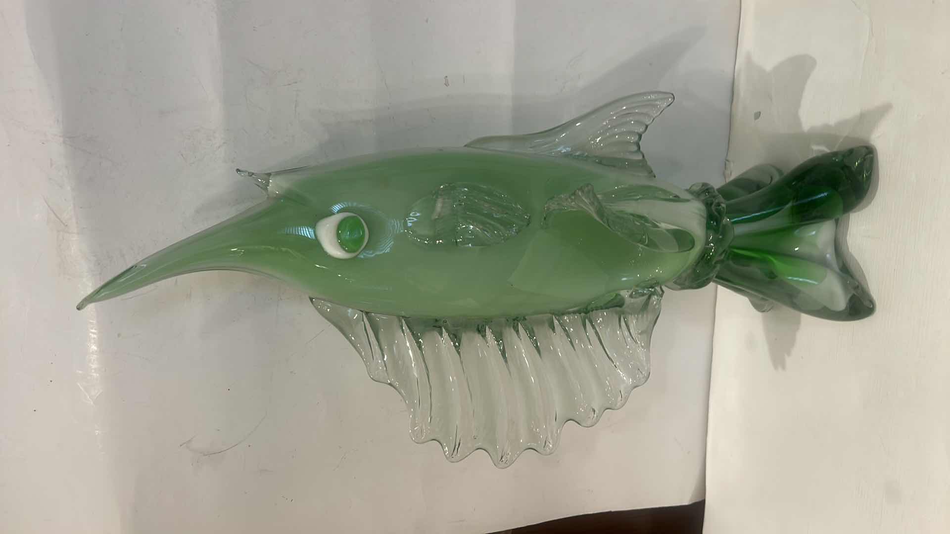 Photo 1 of CRYSTAL EMERALD LUSTER FISH SCULPTURE BY RENE LALIQUE H 17”