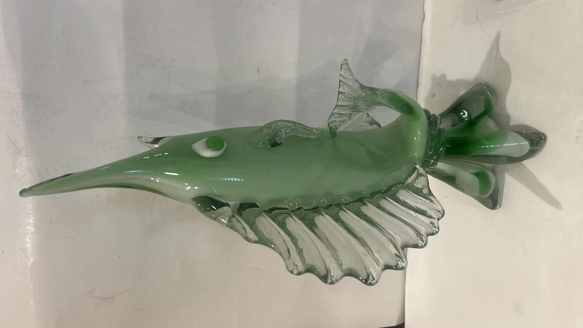Photo 1 of CRYSTAL EMERALD LUSTER FISH SCULPTURE BY RENE LALIQUE H 17”