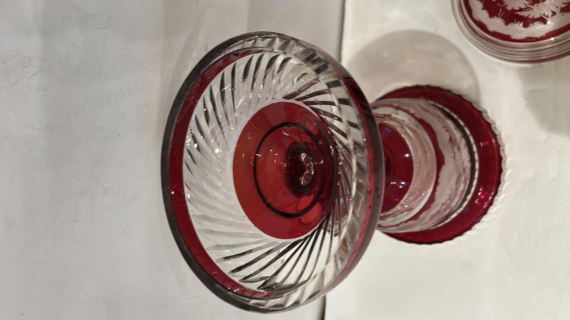 Photo 1 of ANTIQUE LARGE BOHEMIAN RUBY STAINED CUT-TO-CLEAR STAG HUNTING SCENE URN VASE H17”