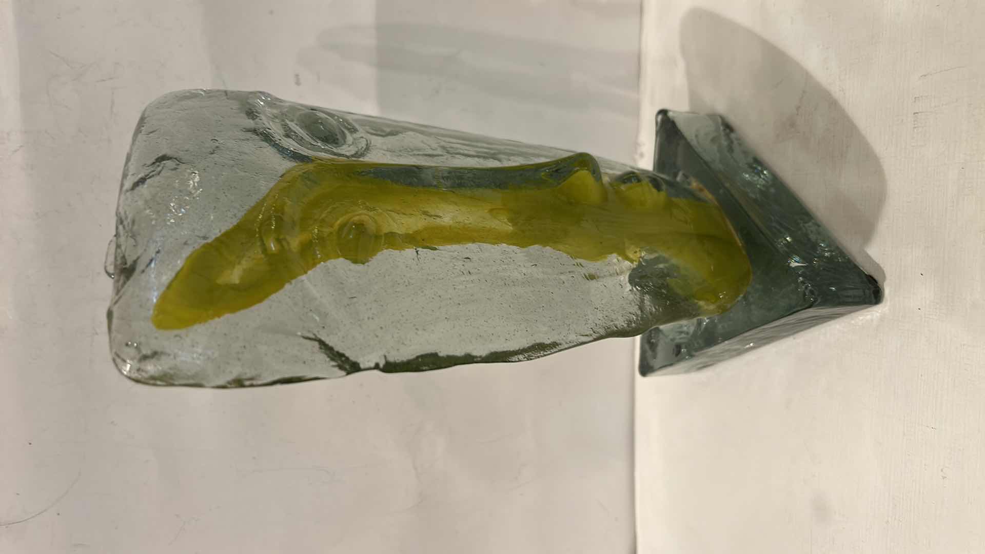 Photo 1 of ART GLASS SCULPTURE FEATURING A FACE MOTIF WITH YELLOW ACCENTS H11”