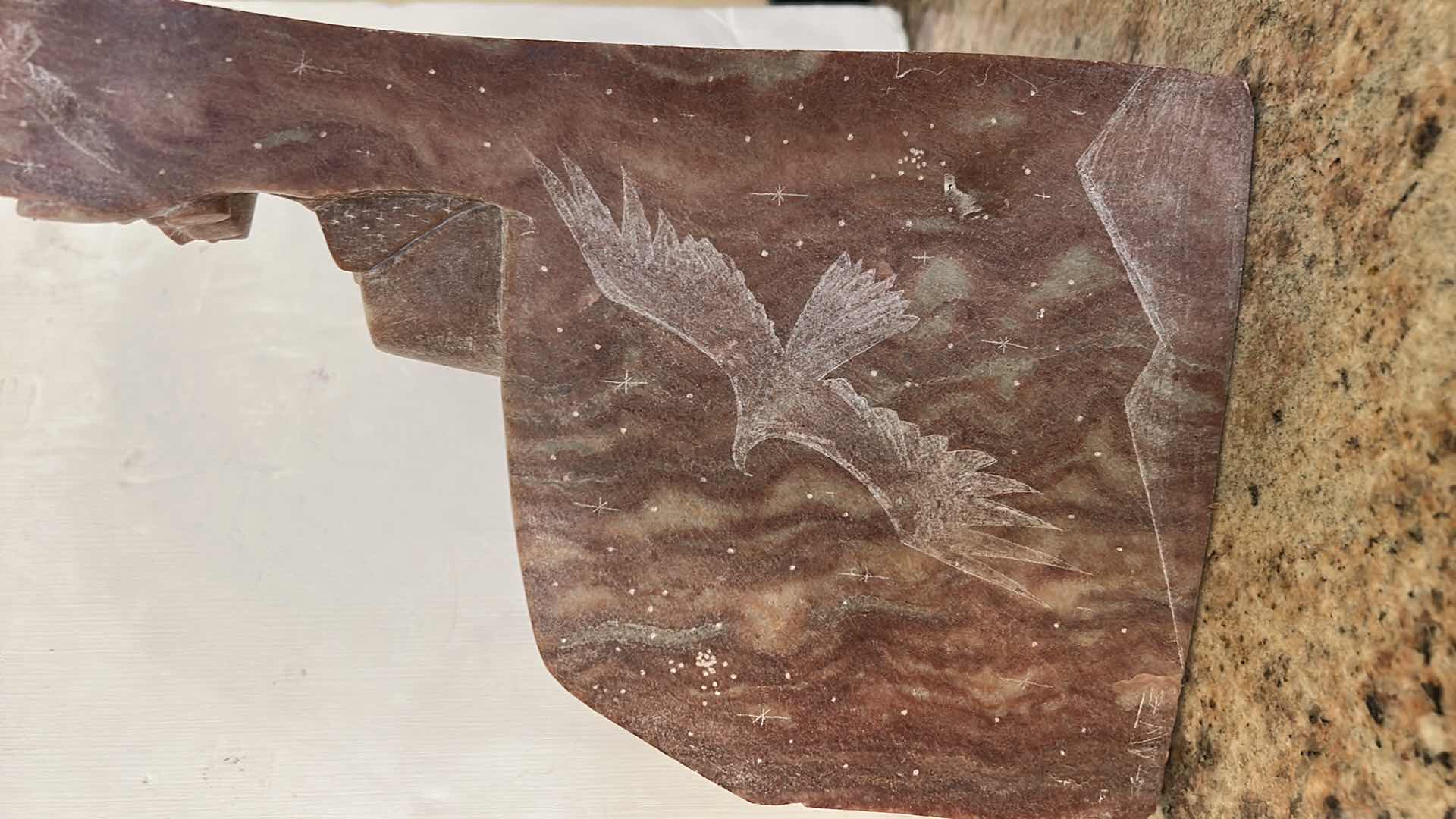 Photo 1 of HAND-CARVED ALABASTER SCULPTURE OF A NATIVE AMERICAN FIGURE, CREATED BY A NAVAJO ARTIST H13 1/2”