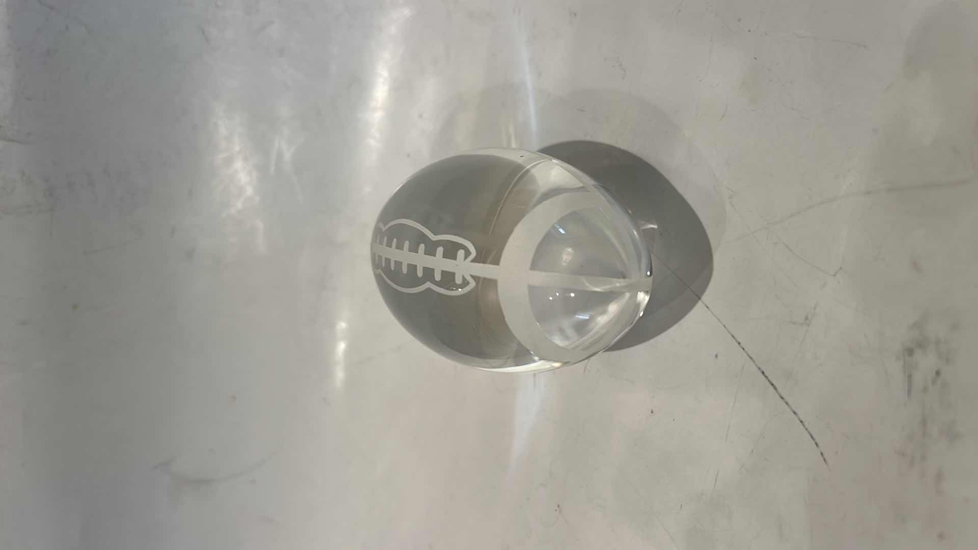 Photo 1 of OLEG CASSINI, MINIATURE FOOTBALL, GLASS PAPERWEIGHT H3”