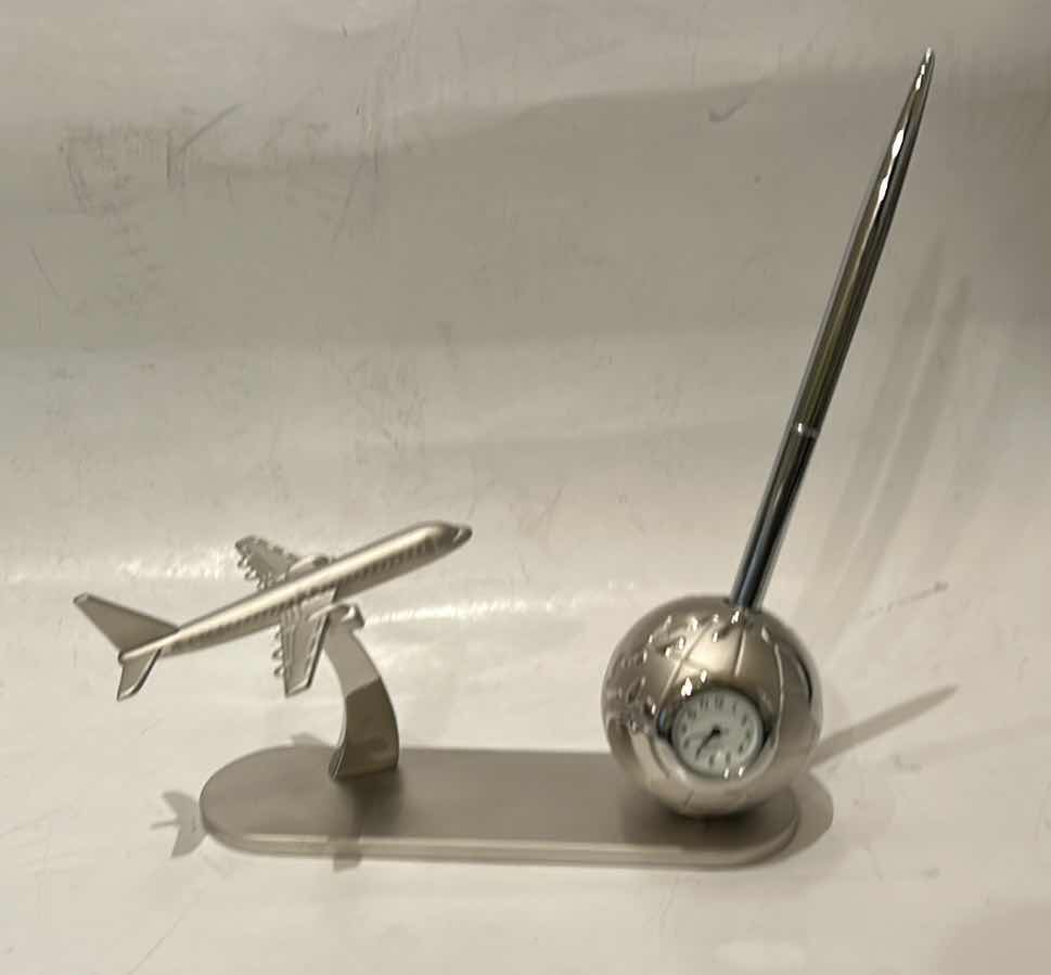Photo 1 of NOVELTY AIRPLANE AND GLOBE CLICK PENHOLDER (HEIGHT WITHOUT PEN 2 1/2”)