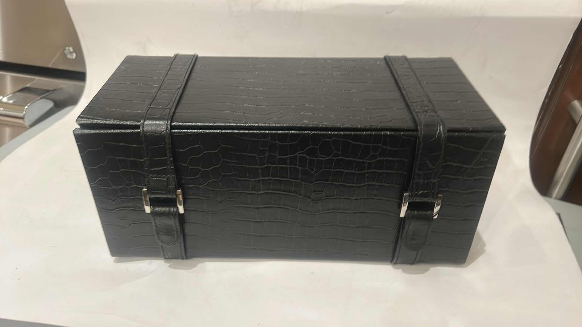 Photo 1 of BLACK LEATHER CASE WITH BAR ACCESSORIES / COCKTAIL ACCESSORIES.