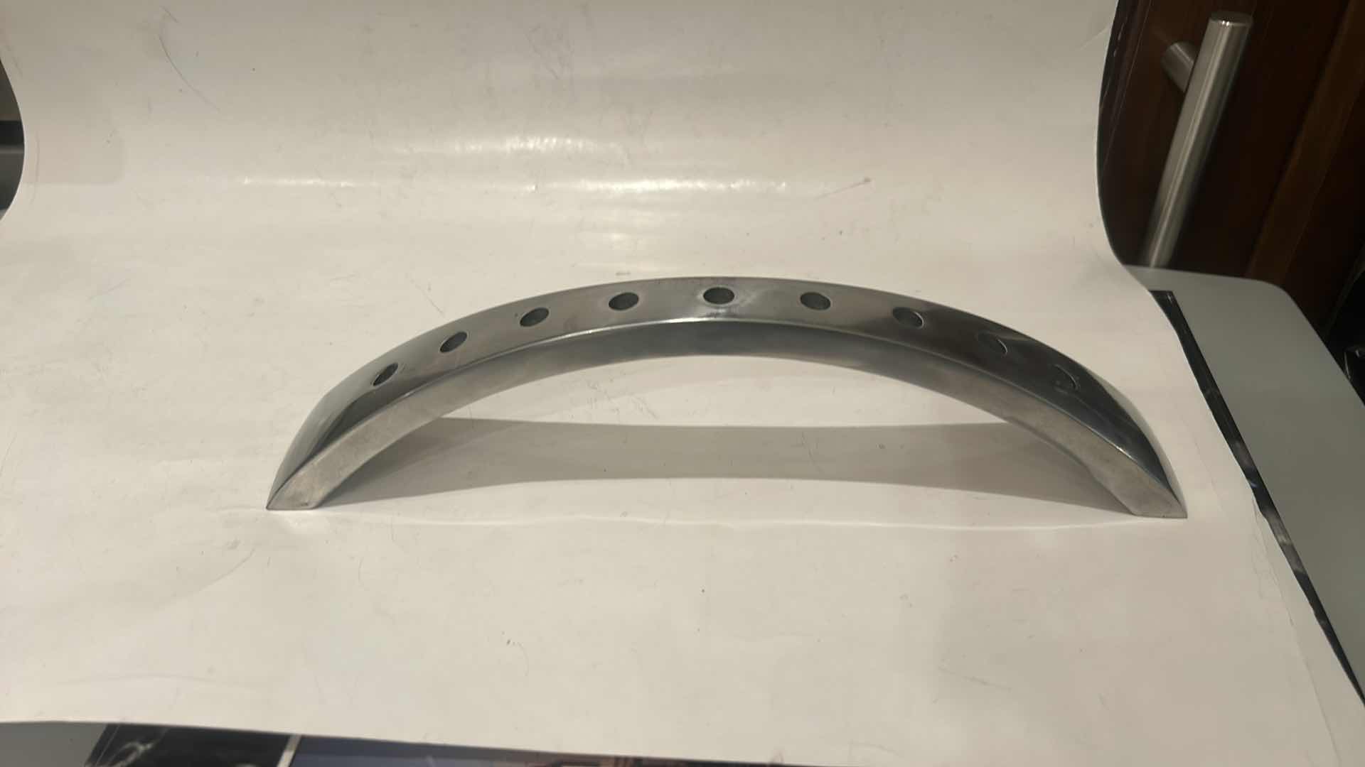 Photo 1 of MODERN STAINLESS STEEL ARCH TAPER CANDLE HOLDER-MENORAH BY STEPHEN KLEIN 12” x 3”