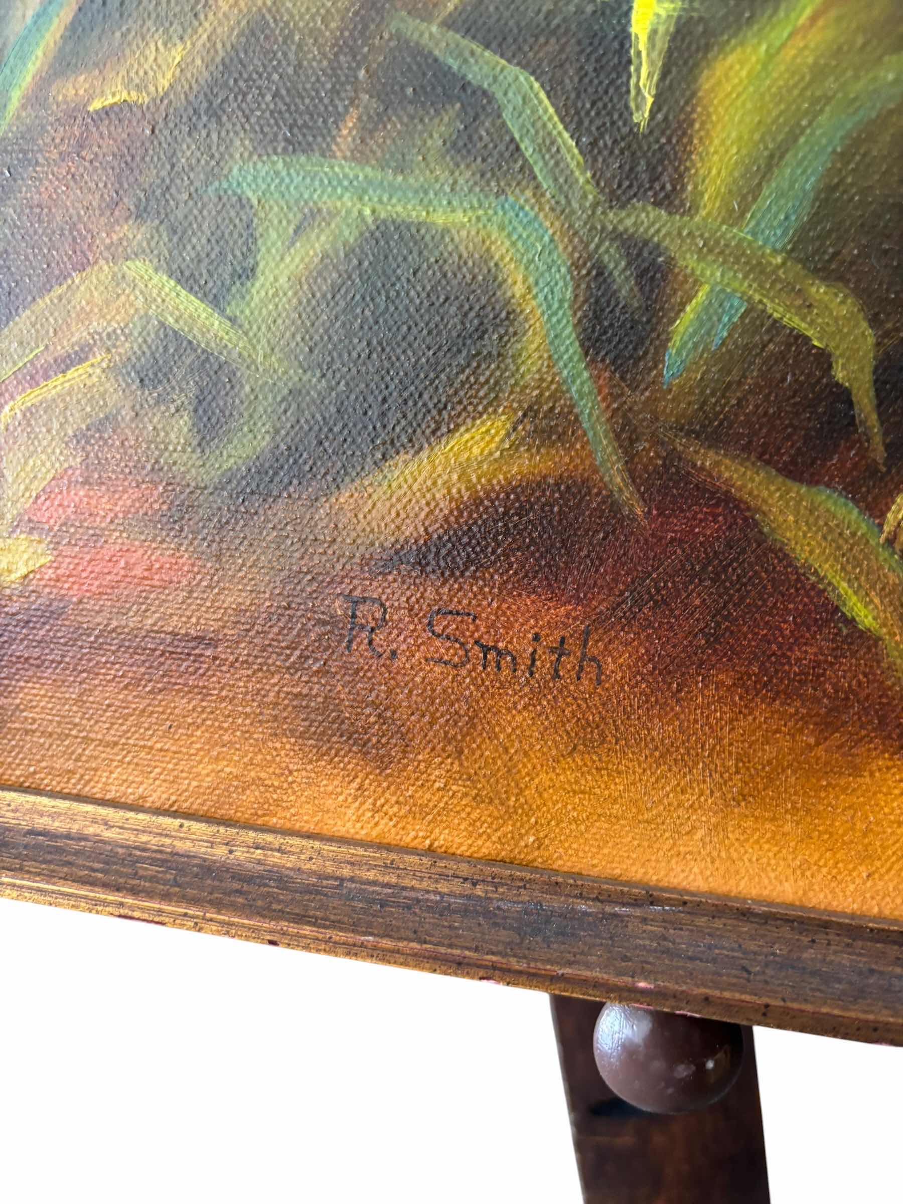Photo 1 of FRAMED LANDSCAPE OIL PAINTING- MEADOW & WILDFLOWER IN WARM EARTH TONES BY R SMITH 21” X 25”
