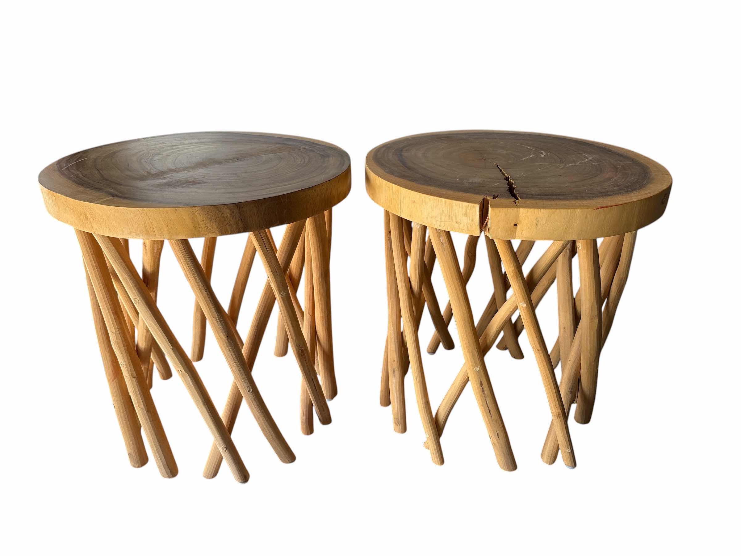 Photo 1 of (2)PCS TEAK WOOD RUSTIC TABLE H22” (SEE NOTES)