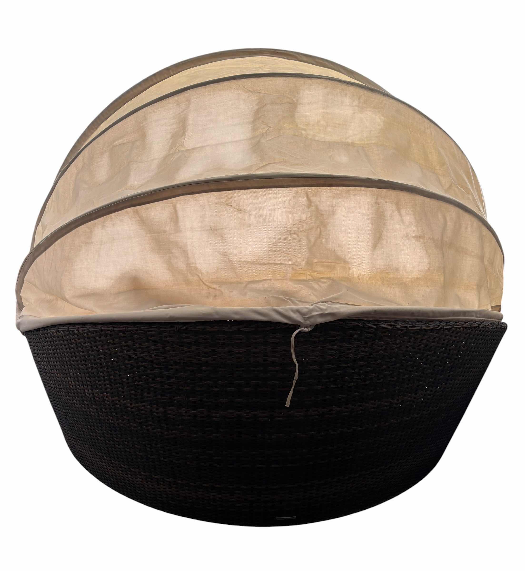 Photo 1 of FRONTGATE CIRCULAR OUTDOOR WICKER DAYBED W LOUNGE RETRACTABLE CANOPY, CREAM CUSHIONS AND MATCHING TABLE PIECES