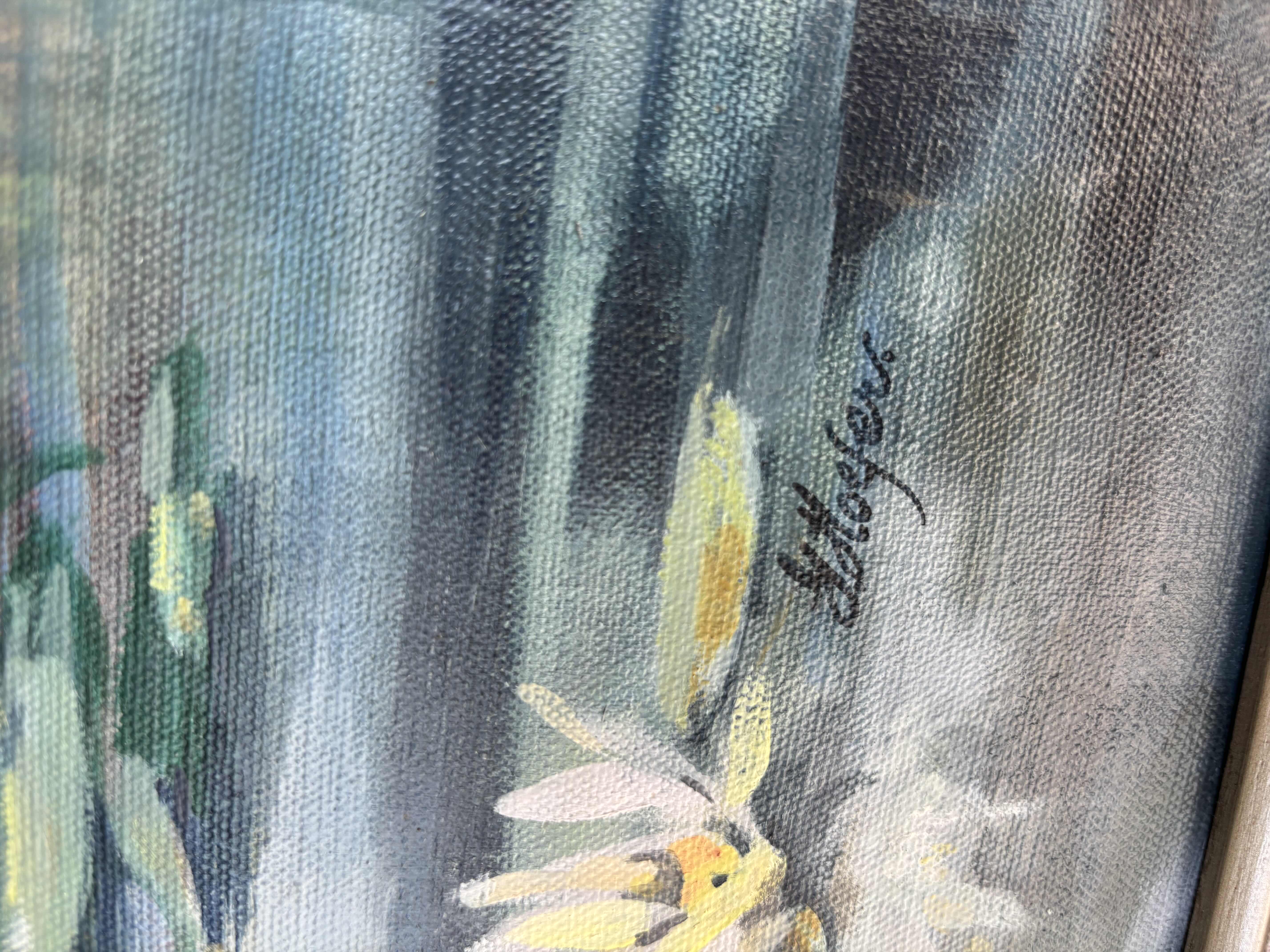 Photo 1 of FRAMED LANDSCAPE PAINTING DEPICTING CHILDREN BY LILY POND IN A PARK SETTING BY HOEFER 31” X 36”