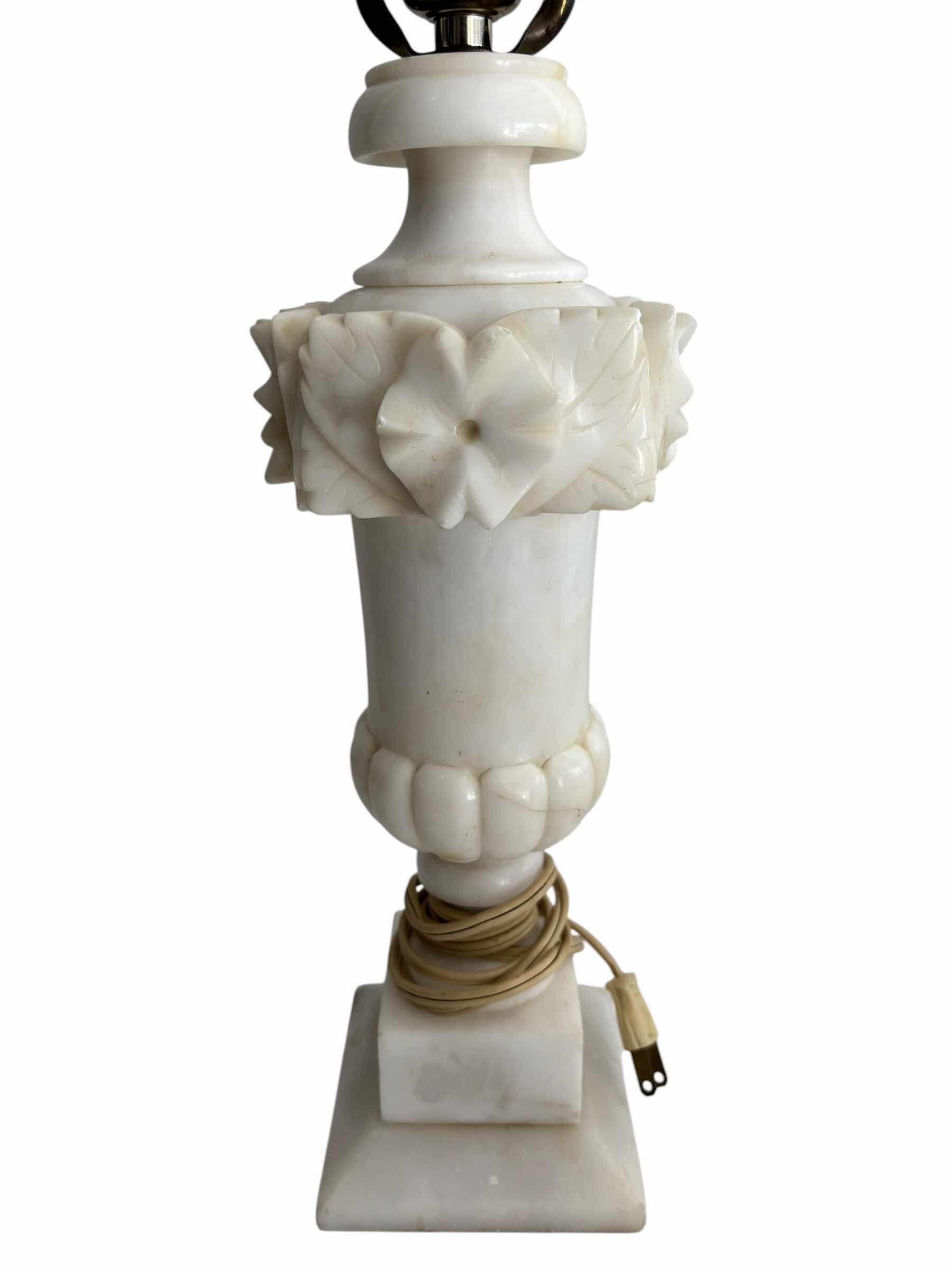 Photo 1 of ANTIQUE ITALIAN HAND CARVED ALABASTER NEOCLASSICAL TABLE LAMP H28”