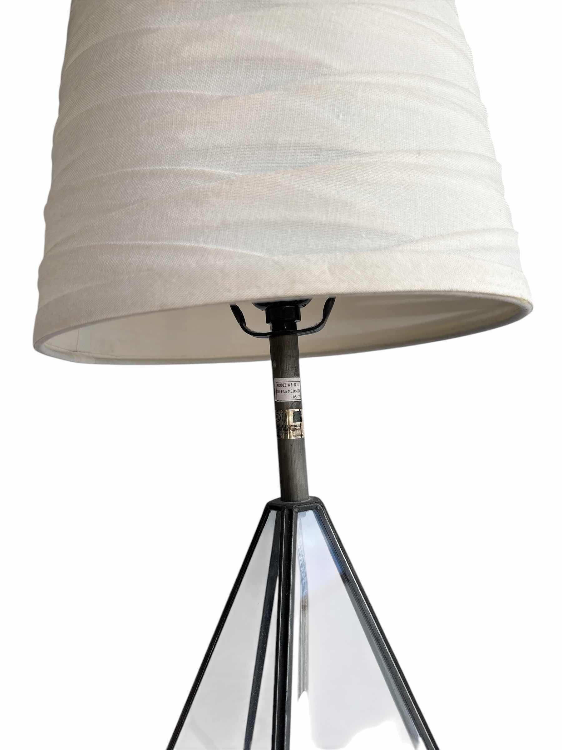 Photo 1 of (2)PCS BLACK AND TRANSPARENT TRIGONAL TABLE LAMP H24”
