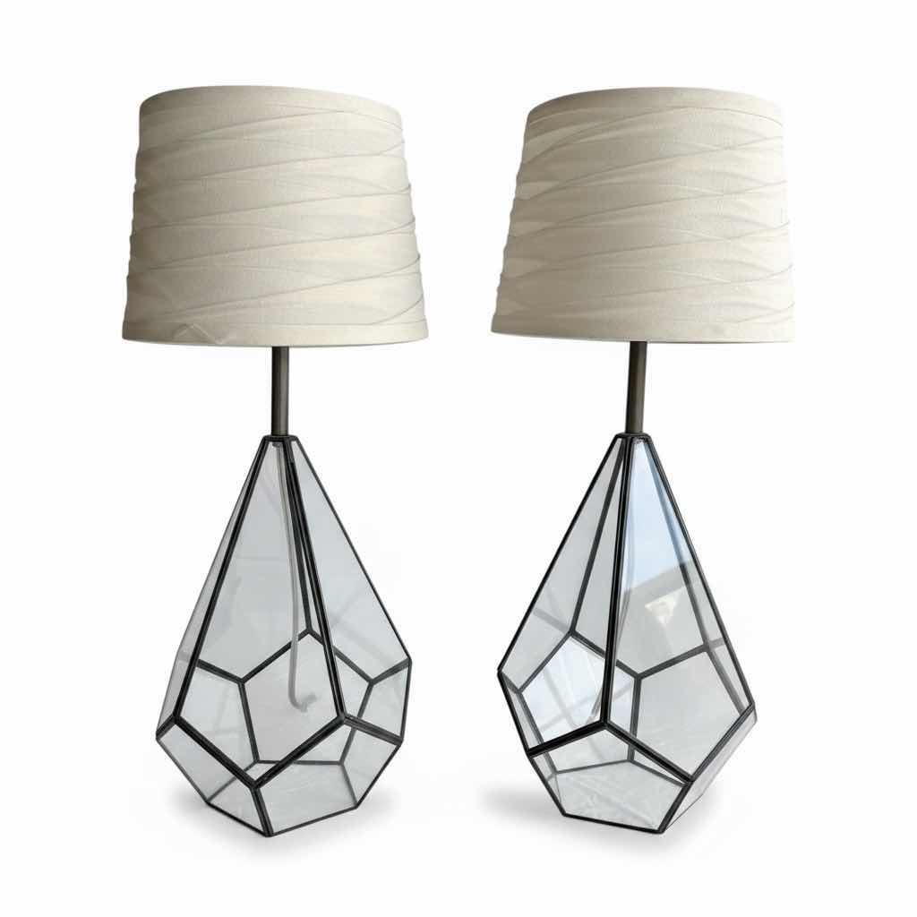 Photo 1 of (2)PCS BLACK AND TRANSPARENT TRIGONAL TABLE LAMP H24”