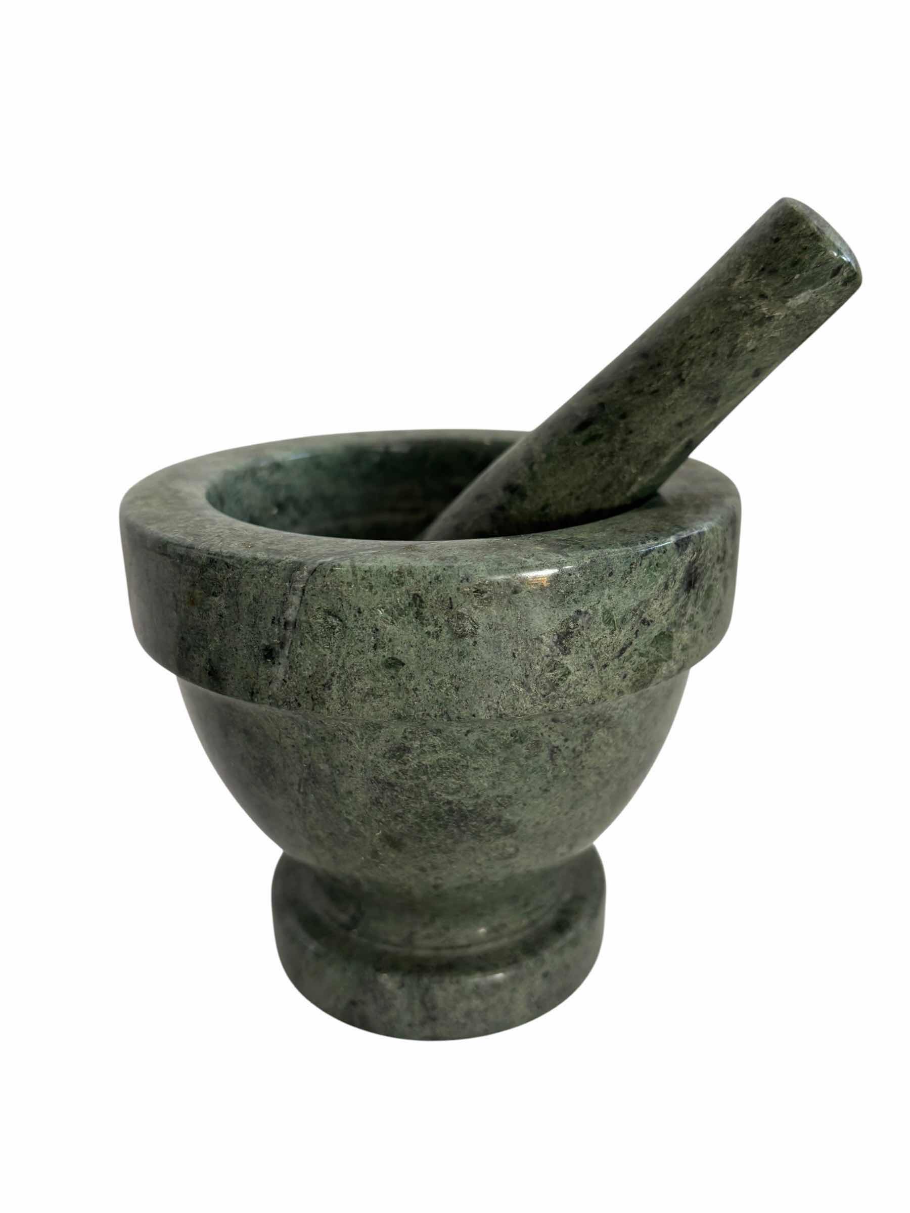 Photo 1 of 4(PCS) GREEN MARBLE KITCHEN ACCESSORY SET INCLUDING MORTAR & PESTLE, SALT & PEPPER SHAKERS, AND ROLLING PIN WITH WOOD HANDLES