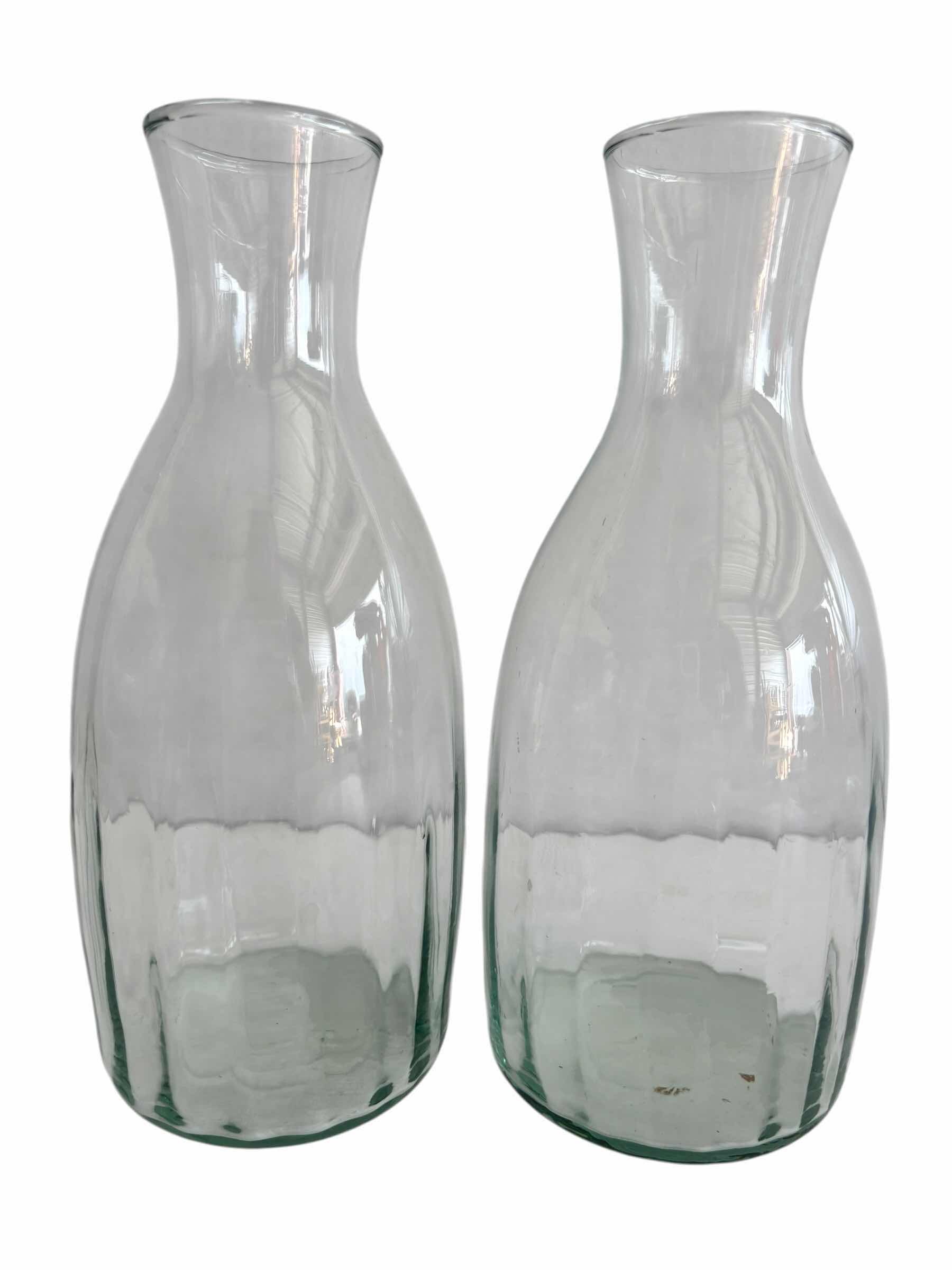 Photo 1 of WOODEN SERVING PADDLE, RED HOBNAIL GLASS BOTTLES & DECORATIVE GLASS BOTTLES (4)