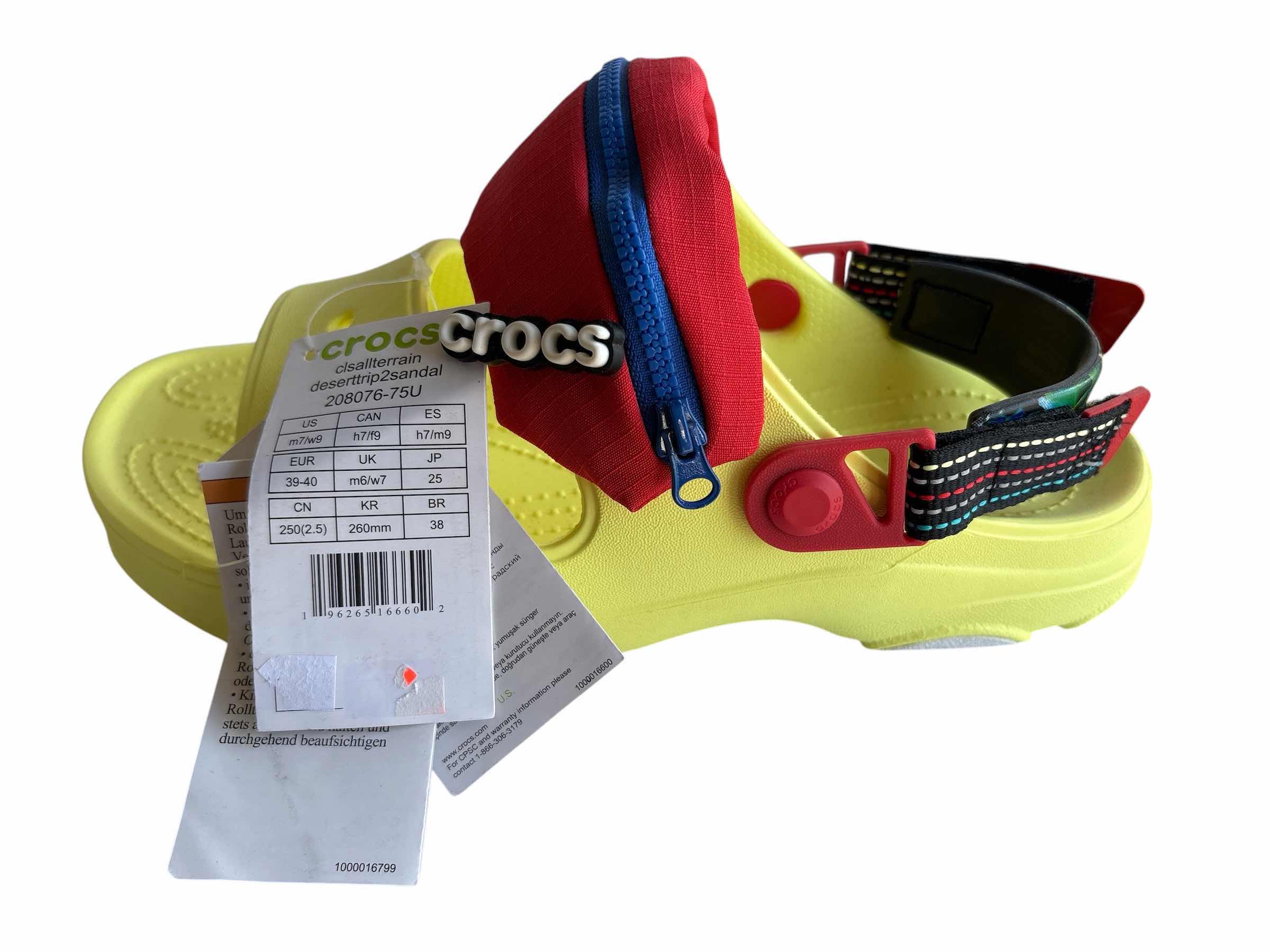 Photo 1 of NWT YELLOW CROCS CLASSIC ALL TERRAIN SANDALS W RED ZIPPER POUCH ON TOP SIZE M7/W9