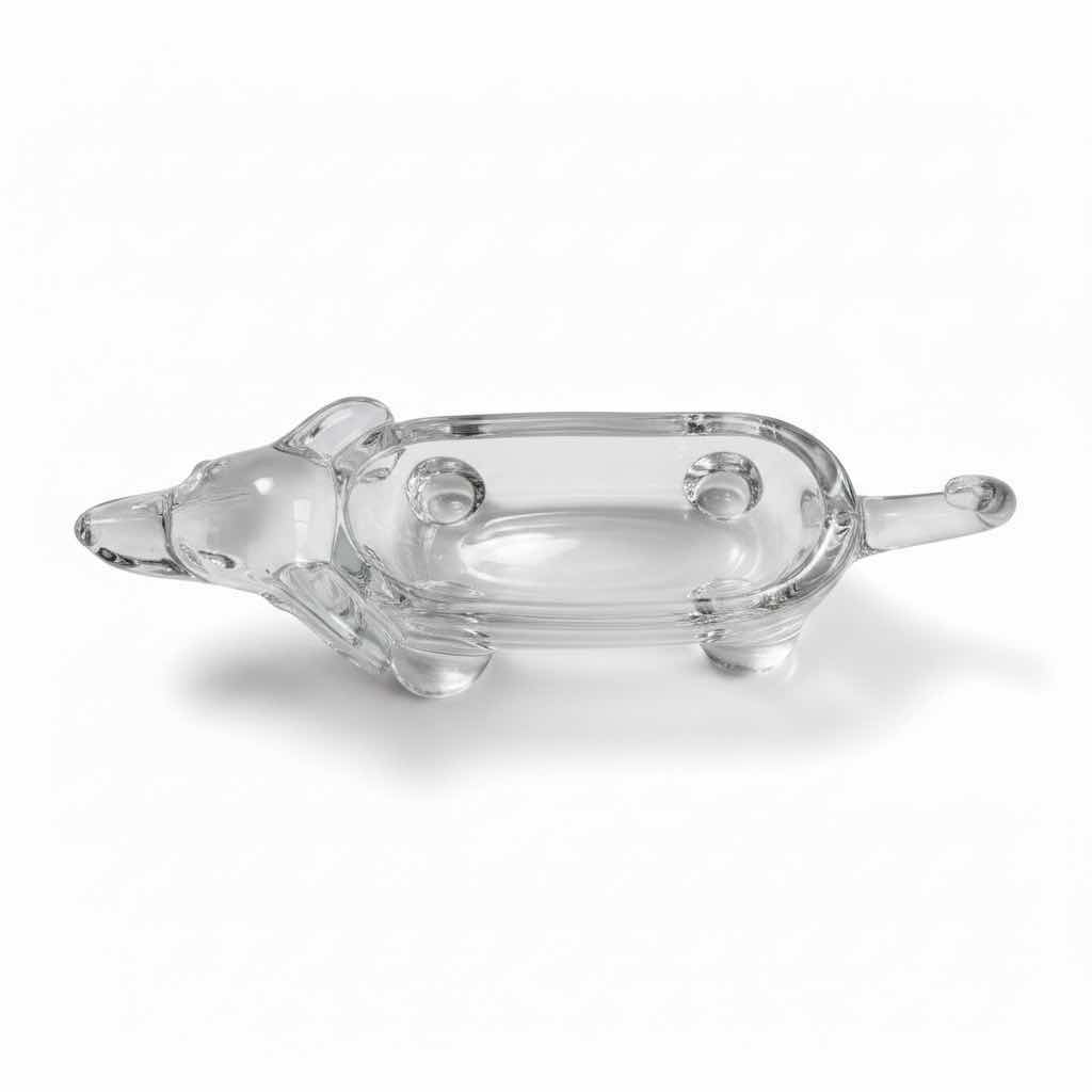 Photo 1 of VANNES LE CHATEL CLEAR CRYSTAL DACHSHUND CANDY DISH H4”