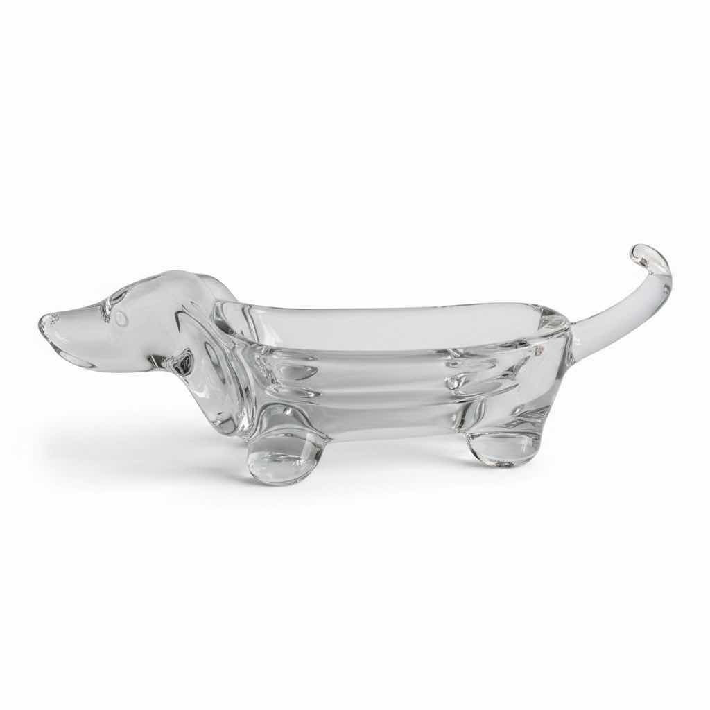 Photo 1 of VANNES LE CHATEL CLEAR CRYSTAL DACHSHUND CANDY DISH H4”