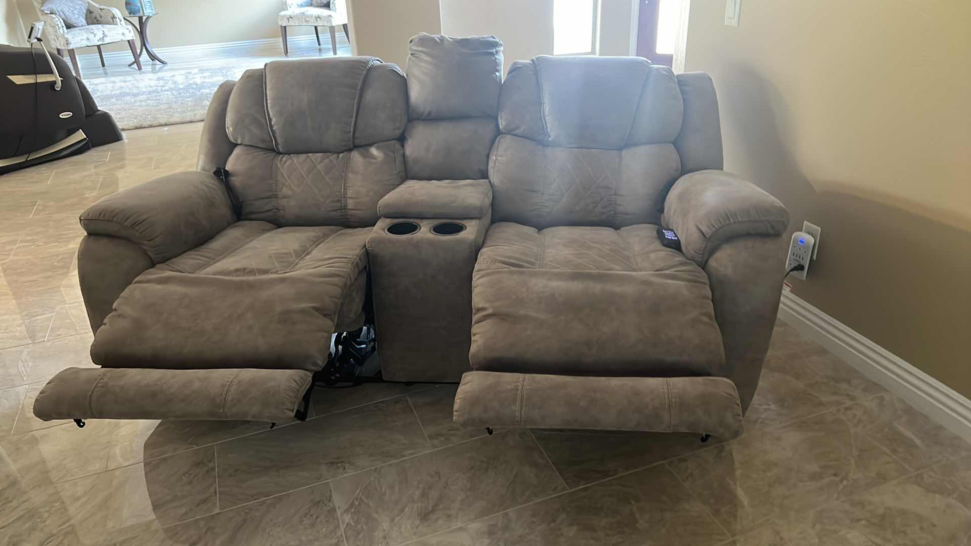 Photo 5 of  DUAL REMOTE RECLINING LOVESEAT W CENTER CONSOLE (BROWN MICROFIBER) W77"