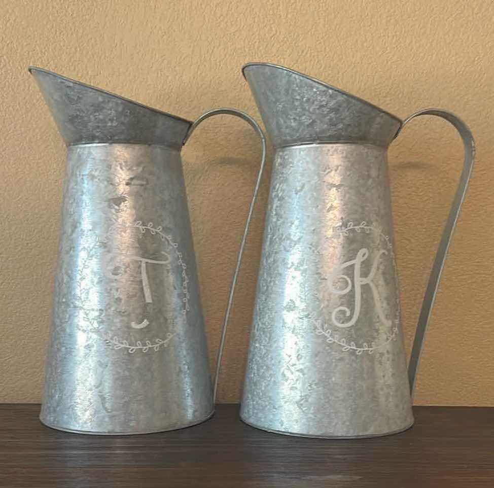 Photo 1 of 2-DECORATIVE TIN PITCHERS H15"