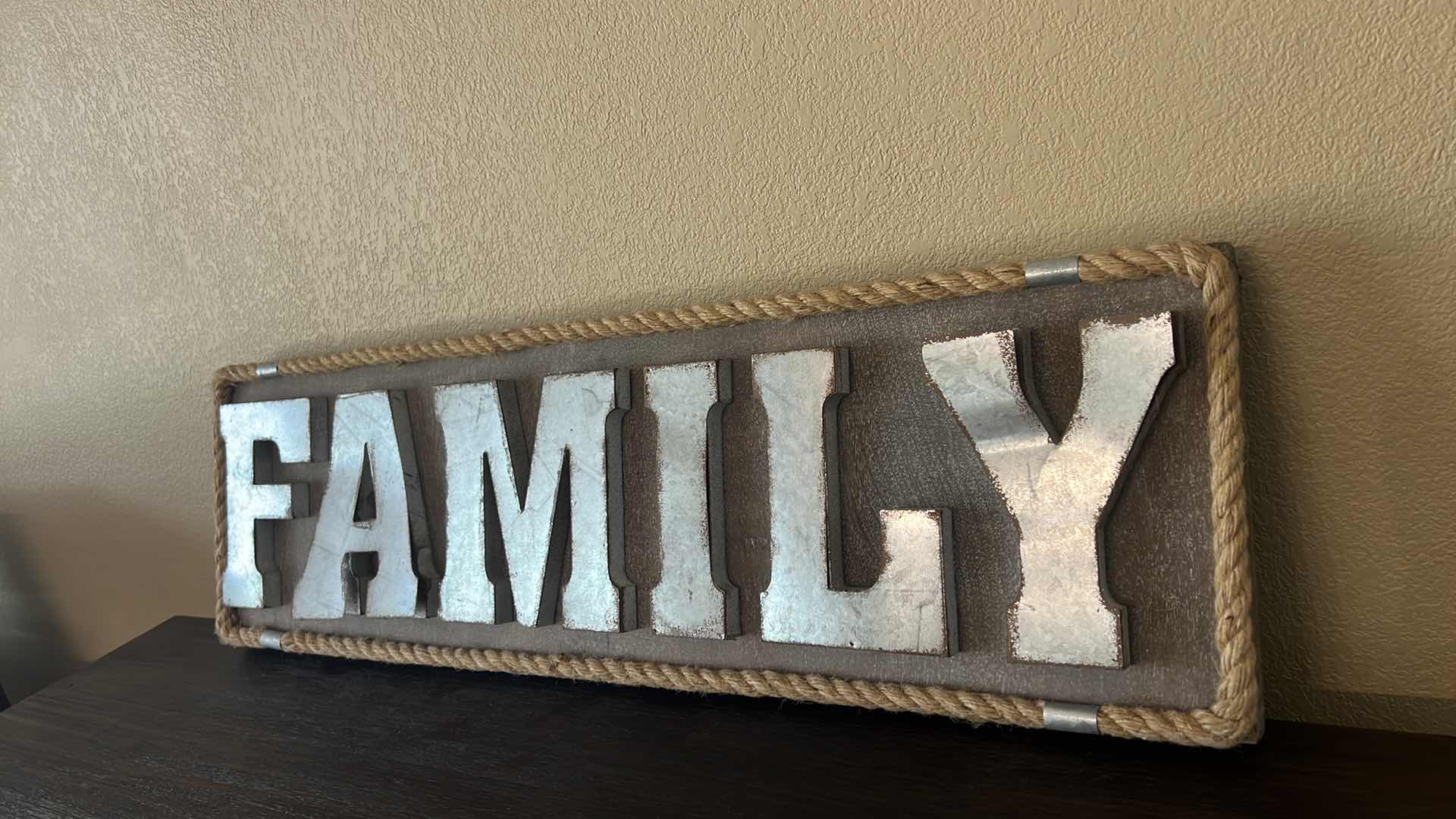 Photo 2 of METAL W WOOD "FAMILY" HANGING WALL SIGN 36" x 11"