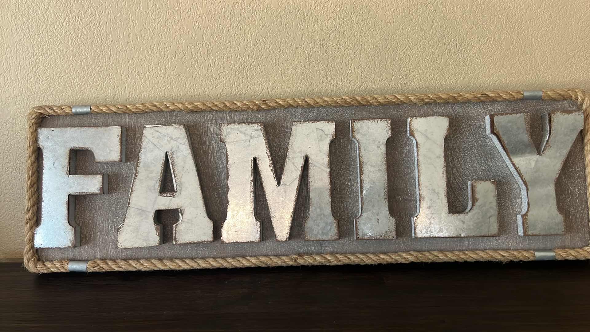 Photo 1 of METAL W WOOD "FAMILY" HANGING WALL SIGN 36" x 11"