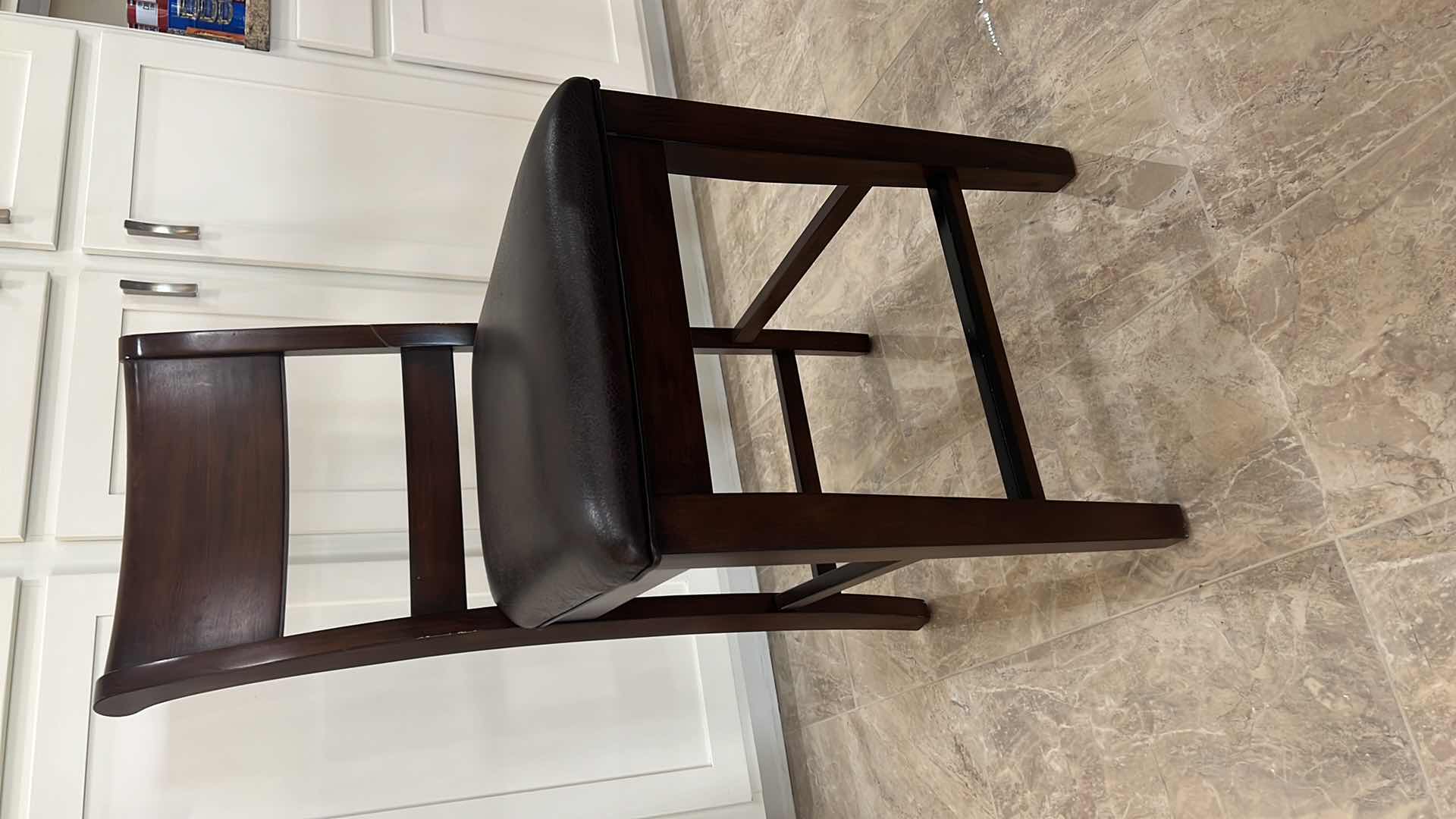 Photo 2 of HEAVY DARK MAHOGANY W LEATHER BAR STOOL (SEAT H25") TOTAL H41"