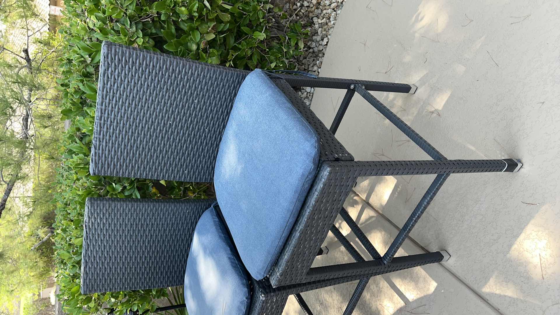 Photo 2 of 2-WICKER BLUE GREY BAR STOOLS (SEAT H28")