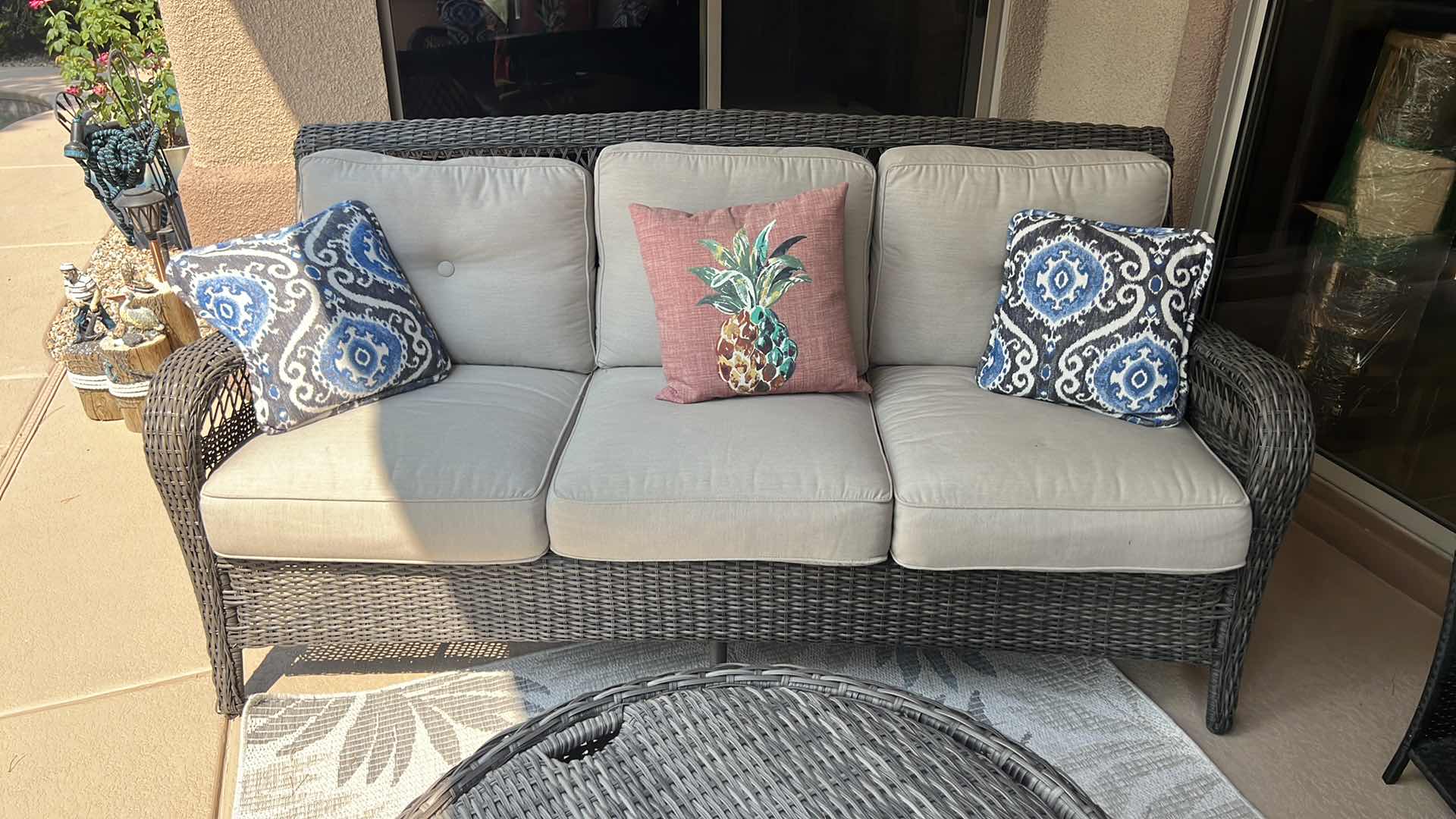 Photo 1 of HEAVY RATTAN OUTDOOR SOFA W 3-ACCENT PILLOWS W76"