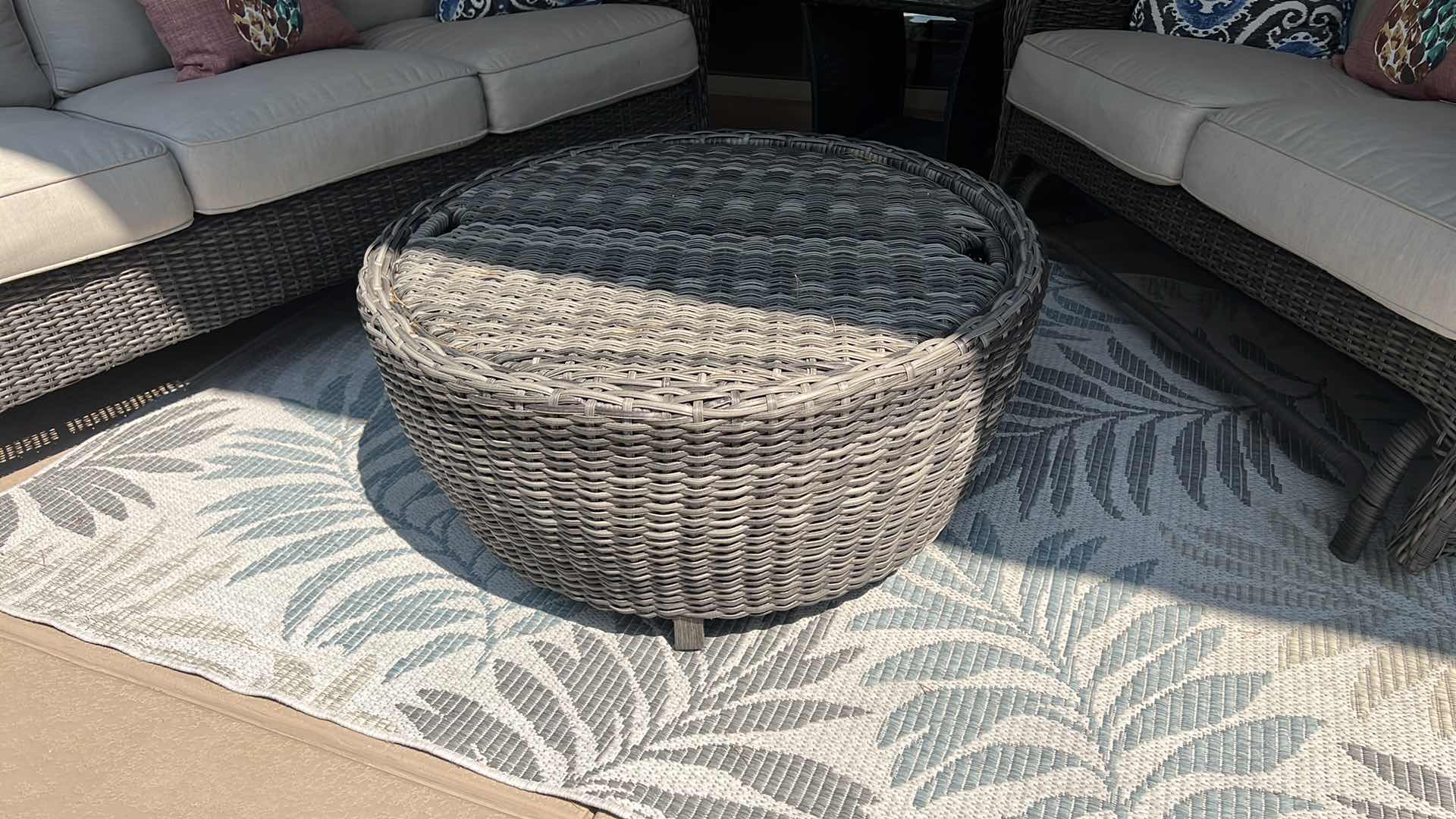 Photo 1 of HEAVY RATTAN 36" ROUND OUTDOOR STORAGE OTTOMAN