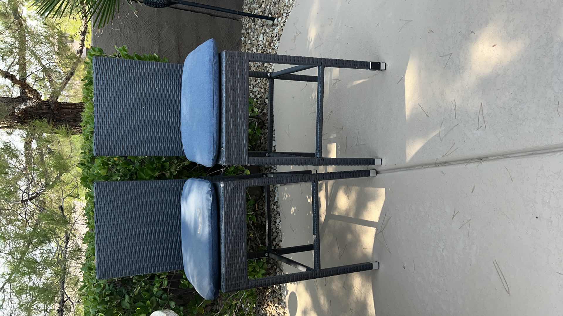 Photo 1 of 2-WICKER BLUE GREY BAR STOOLS (SEAT H28")