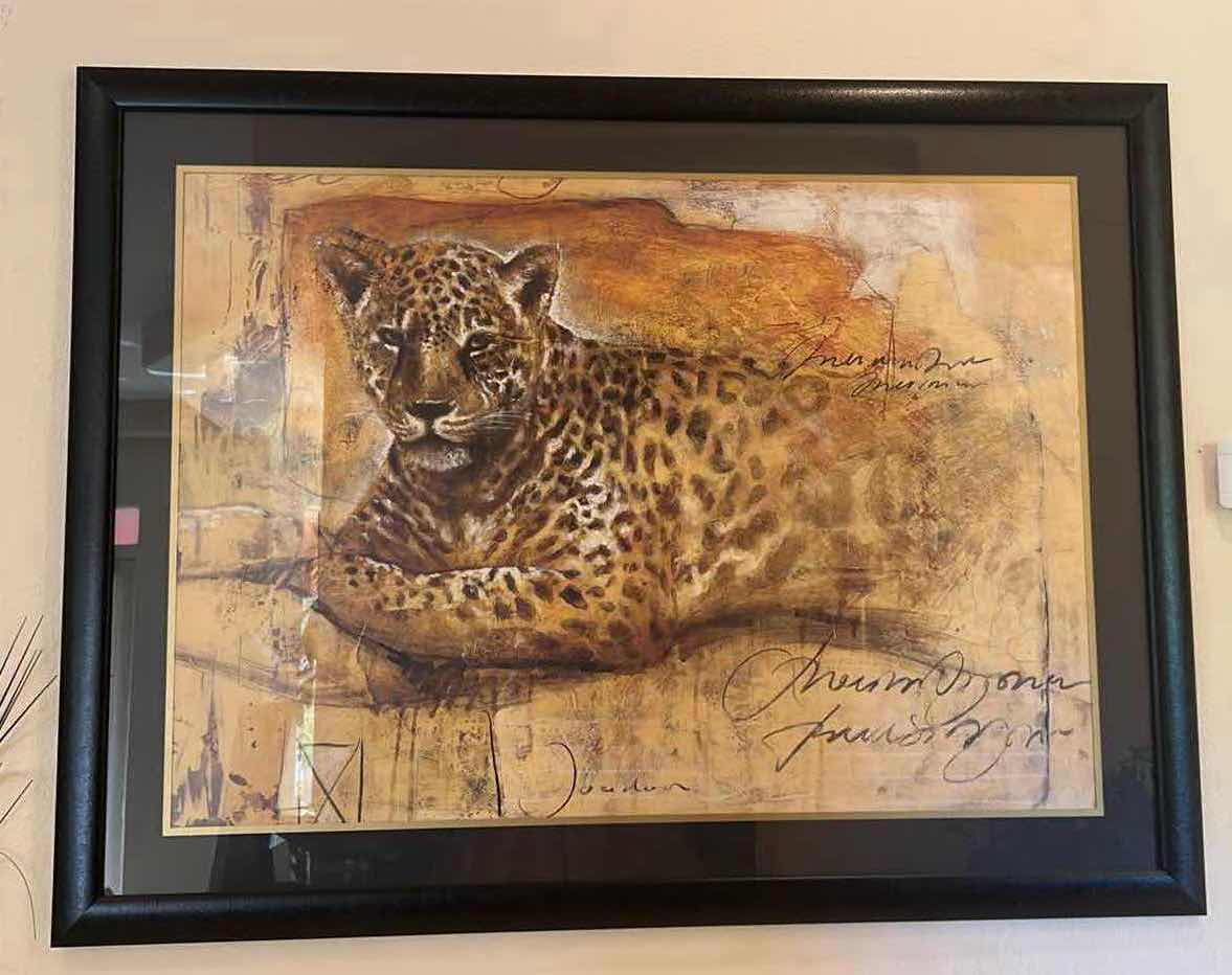 Photo 1 of DARK FRAMED "BIG CAT" ARTWORK 57" x 44"