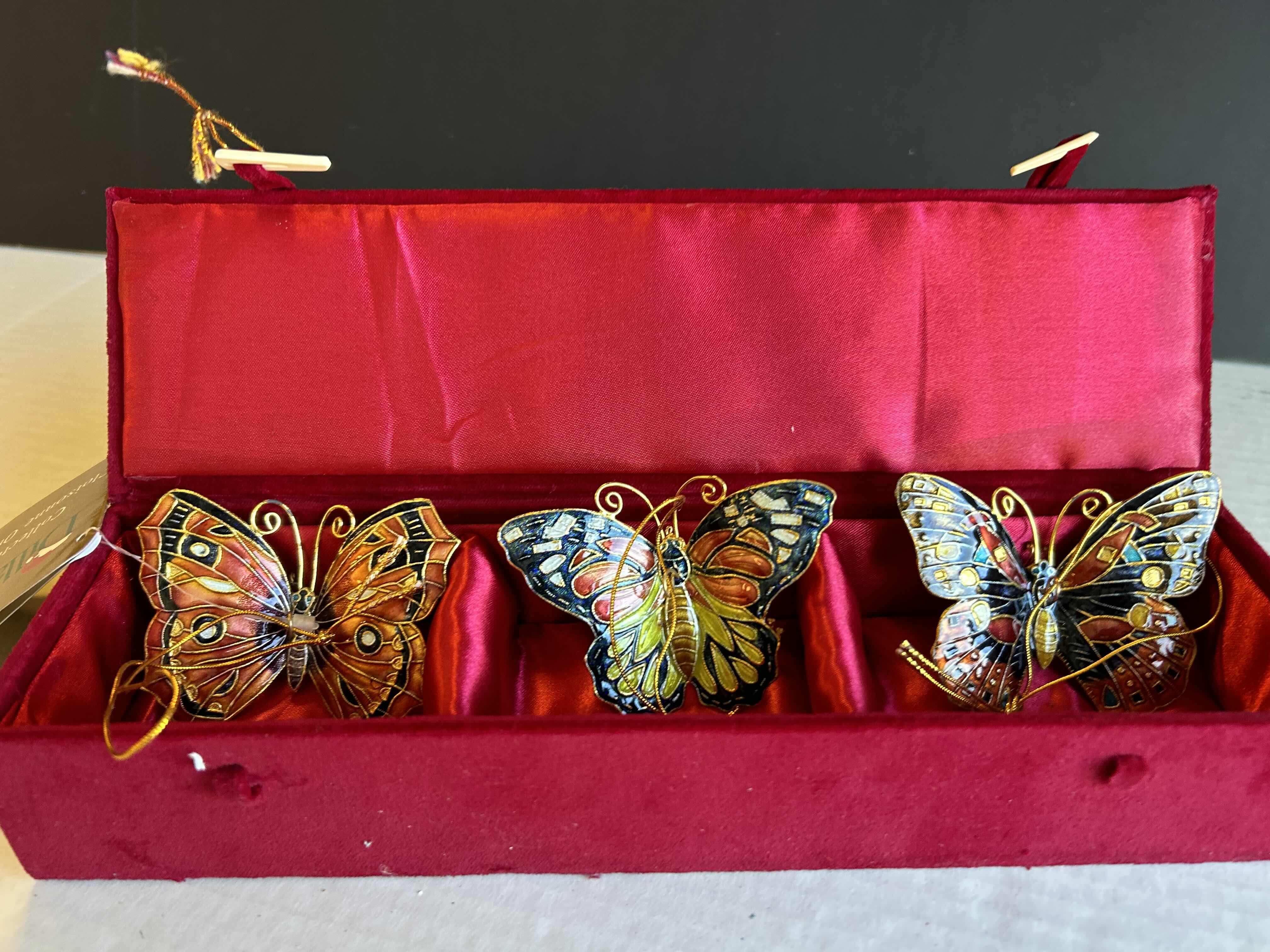 Photo 1 of 3-CLOISONNÉ BUTTERFLY ORNAMENTS

