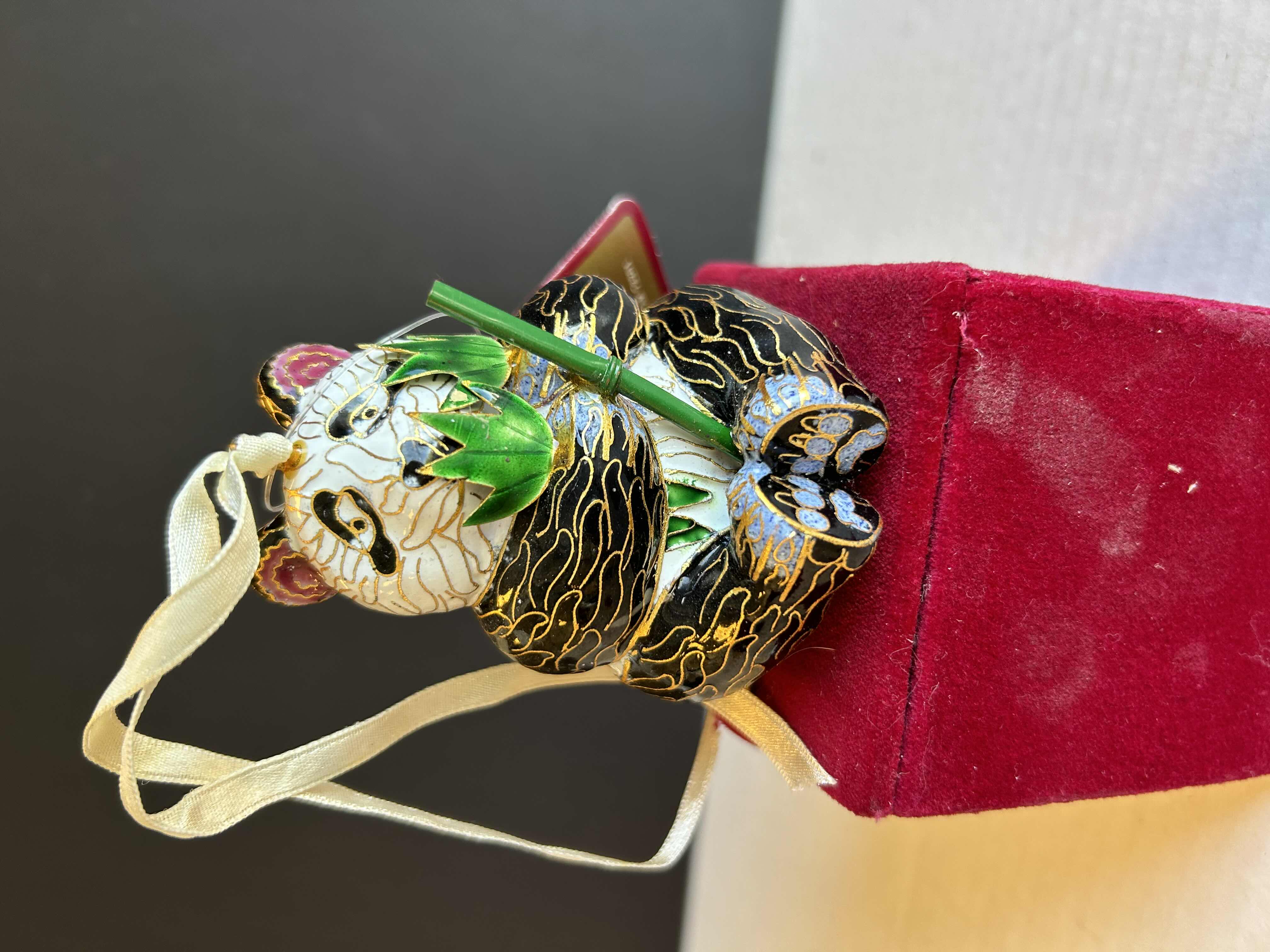 Photo 1 of NEW CLOISONNÉ PANDA BEAR EATING BAMBOO ORNAMENT 
