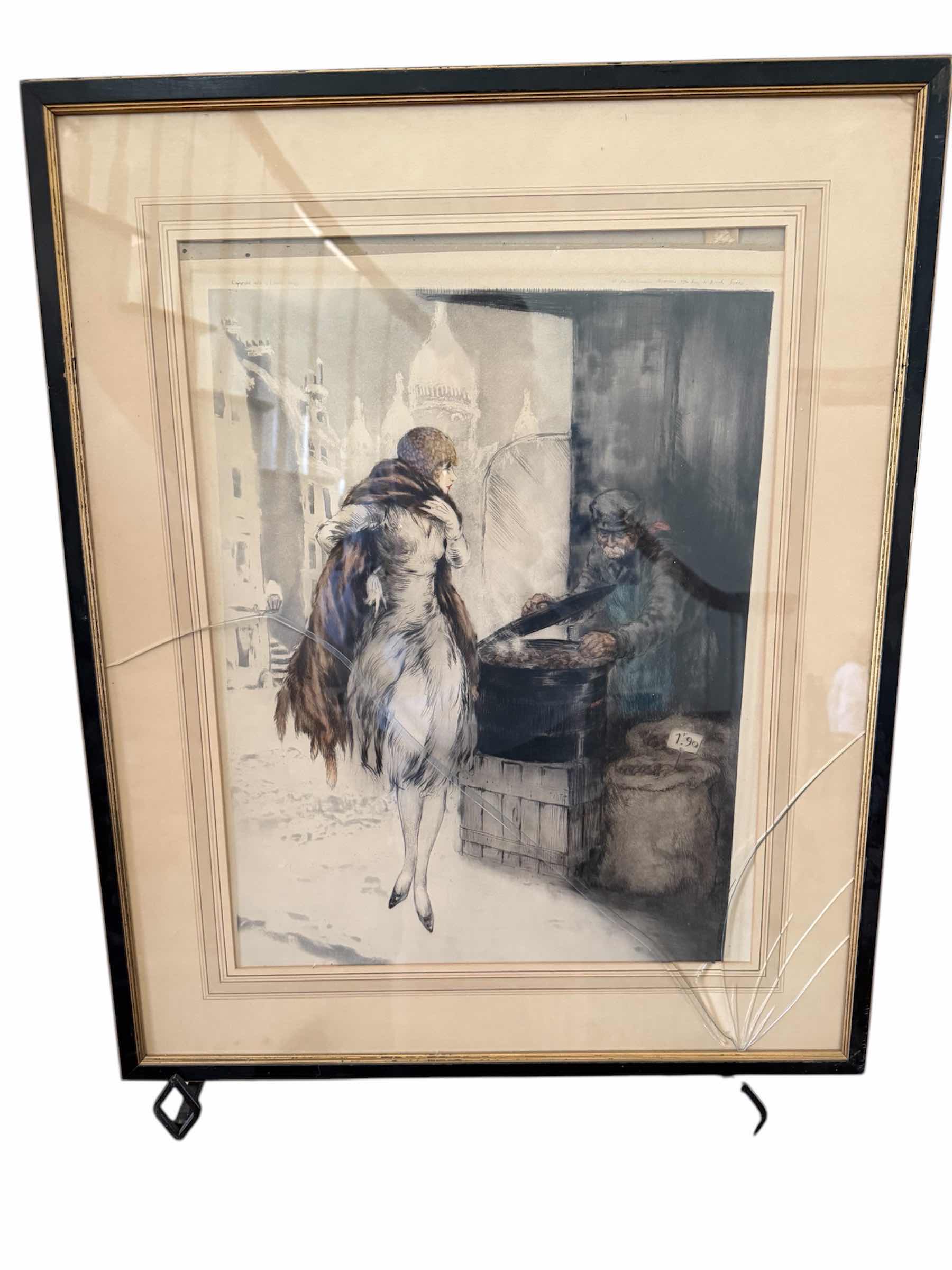 Photo 1 of FRAMED "THE CHESTNUT VENDOR" SIGNED LOUIS ICART ETCHING ARTWORK 22” x 27”