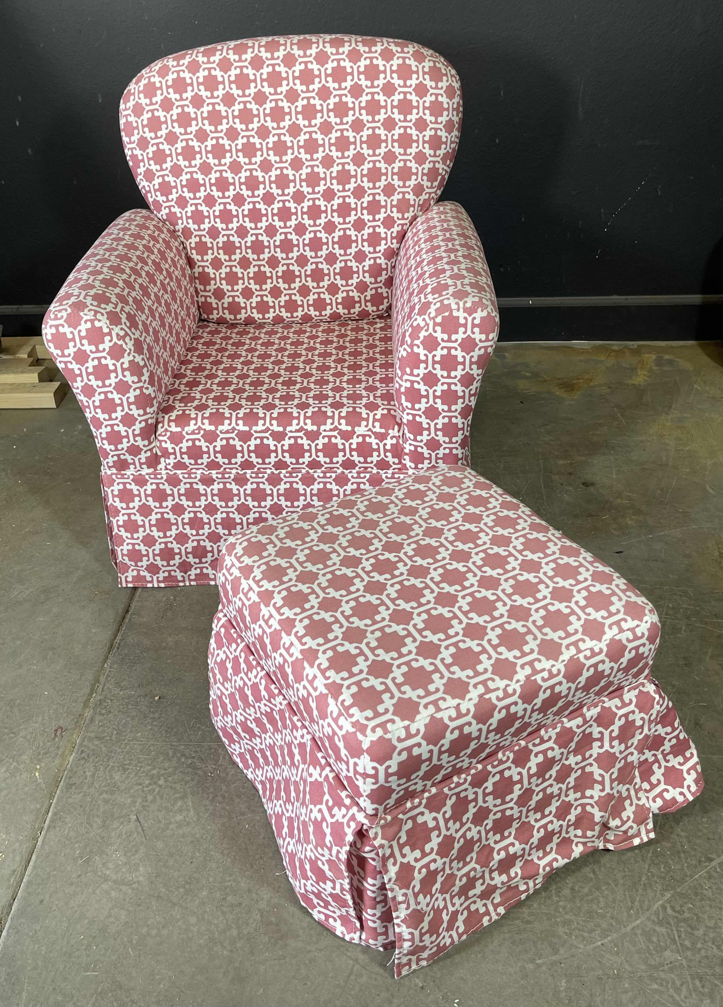 Photo 1 of CHILD’S PINK UPHOLSTERED CHAIR H29” X W24” & OTTOMAN H12” X W13”