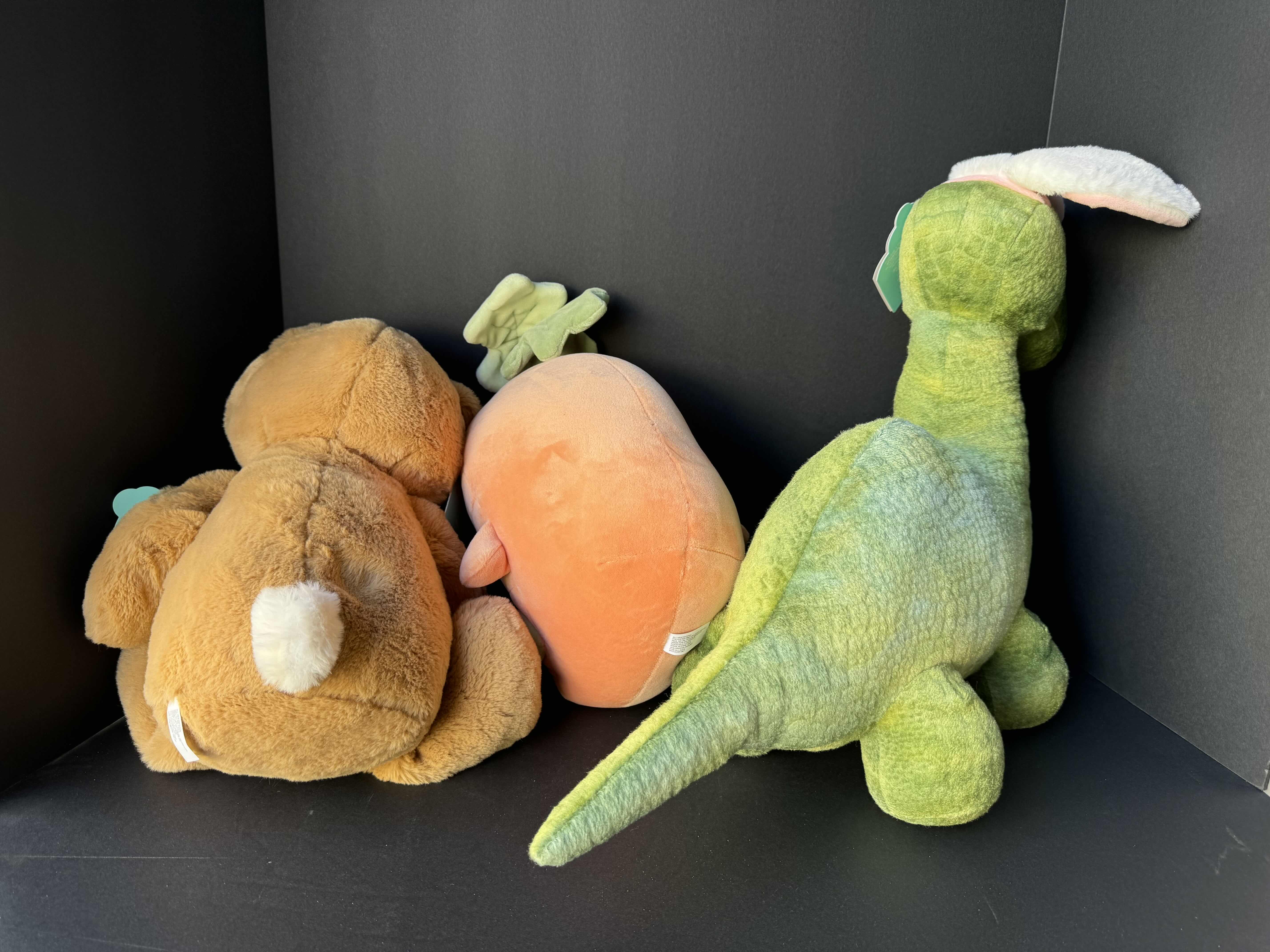 Photo 2 of HUG ME PLUSHIES (3) - BUNNY H14”, CARROT H12” & DINOSAUR H16” NWT