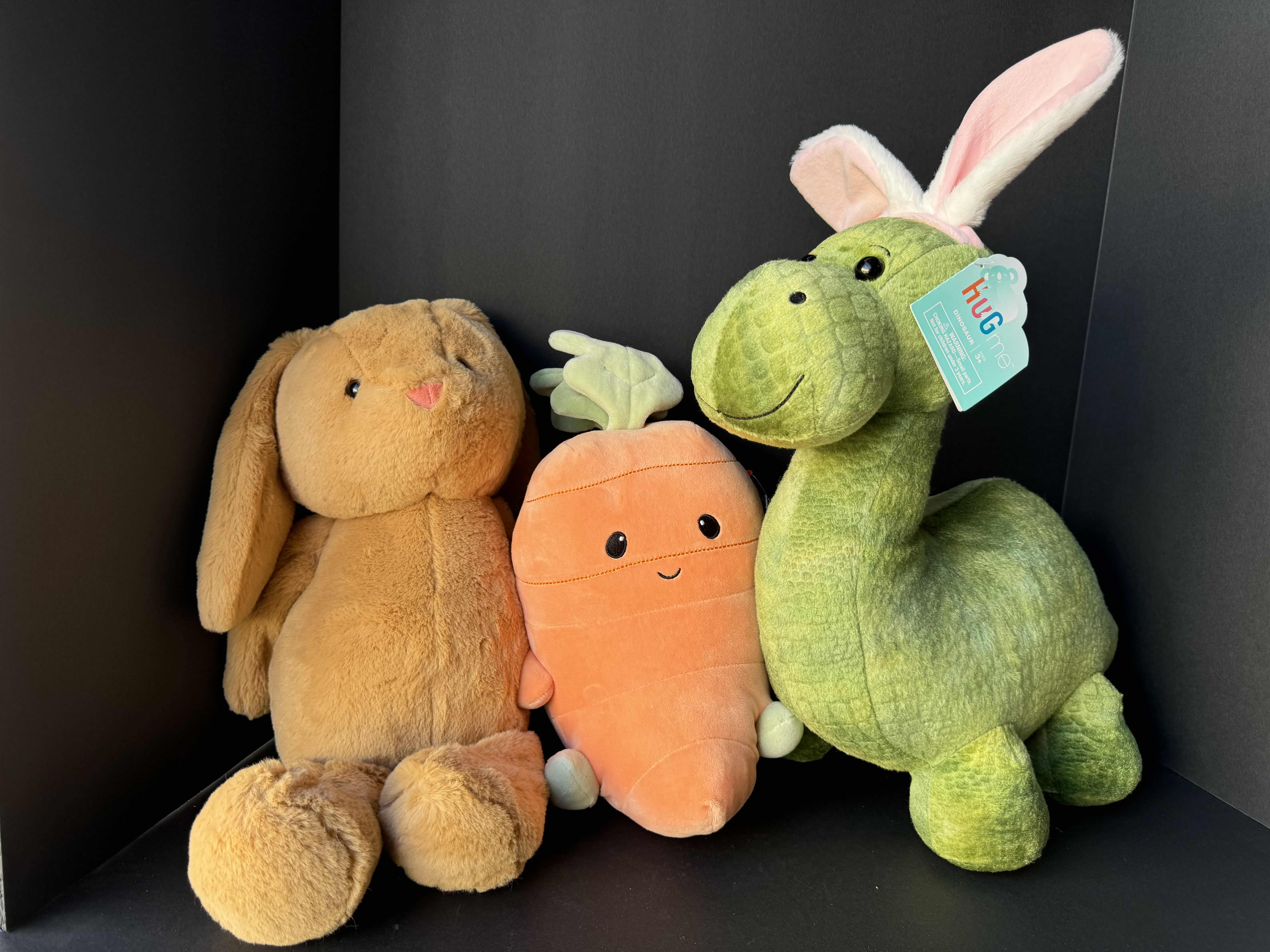 Photo 1 of HUG ME PLUSHIES (3) - BUNNY H14”, CARROT H12” & DINOSAUR H16” NWT