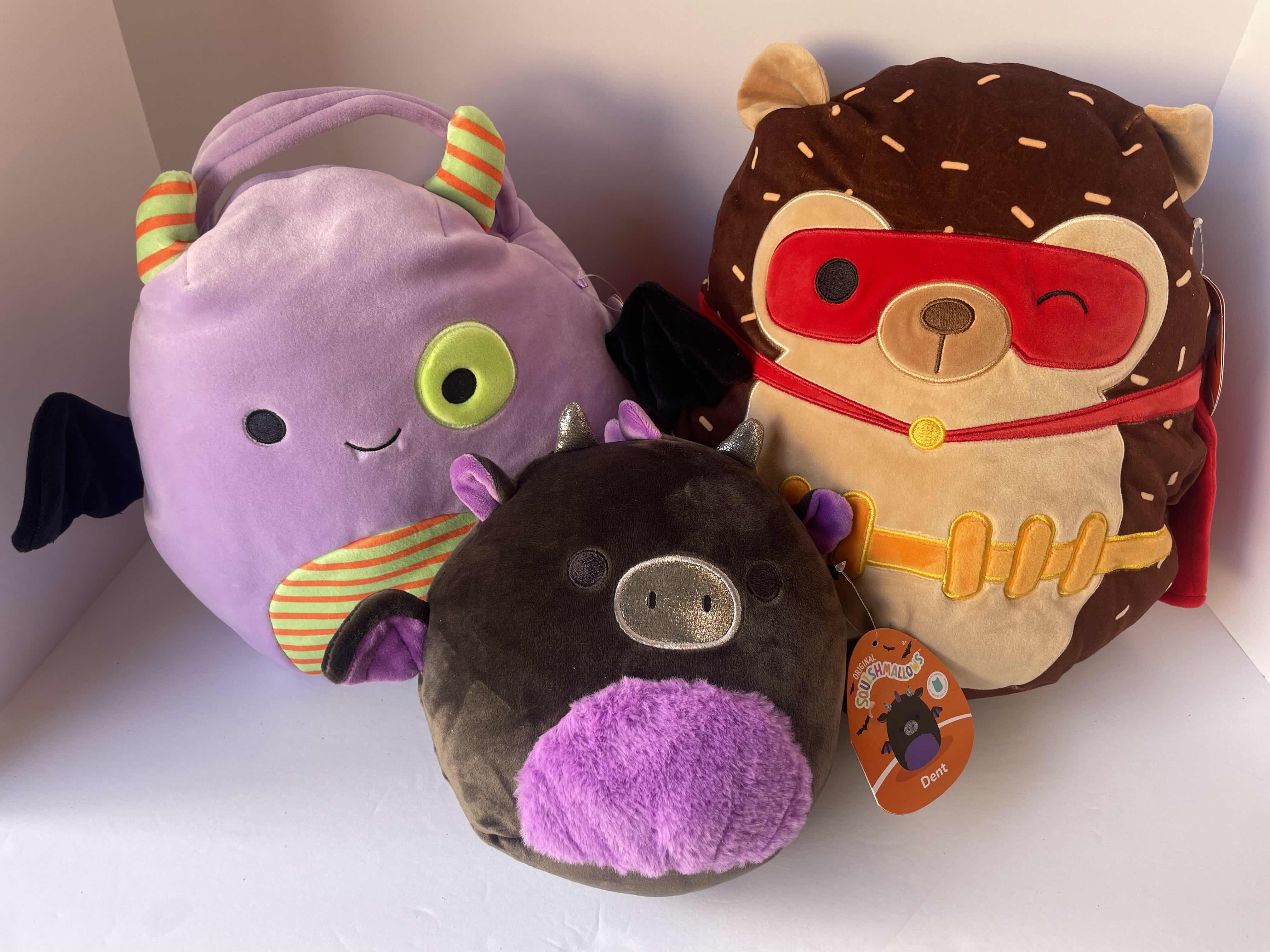 Photo 1 of NWT HALLOWEEN SQUISHMALLOWS (3) - SUPER HERO HANS H12”, DENT H8” & BLAZE TREAT PAIL H10”  