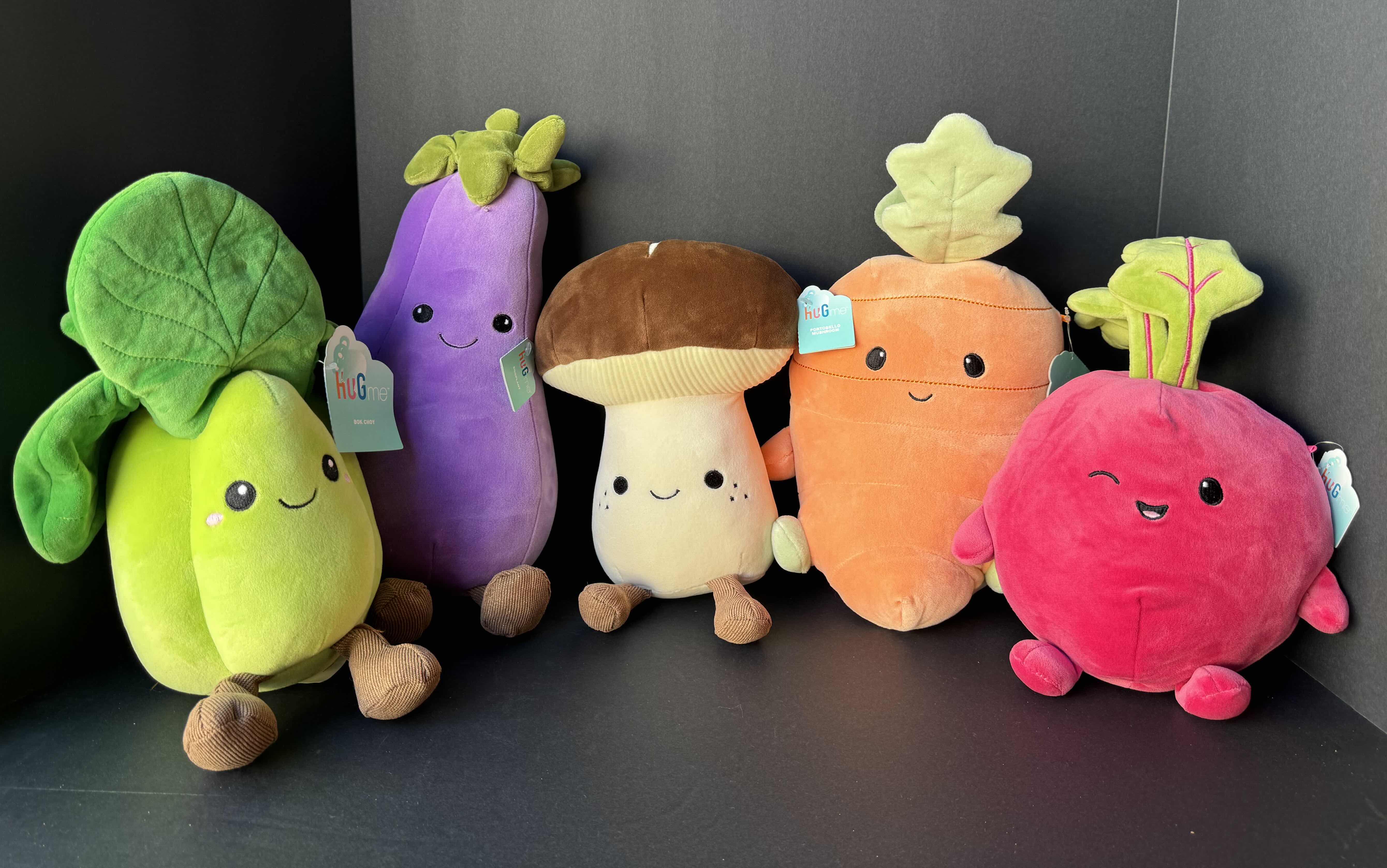 Photo 1 of NWT HUG ME PLUSHIES (5) - BOK CHOY H10”, EGGPLANT H12”, PORTBELLO MUSHROOM H10”, CARROT H12" & BEET H12“