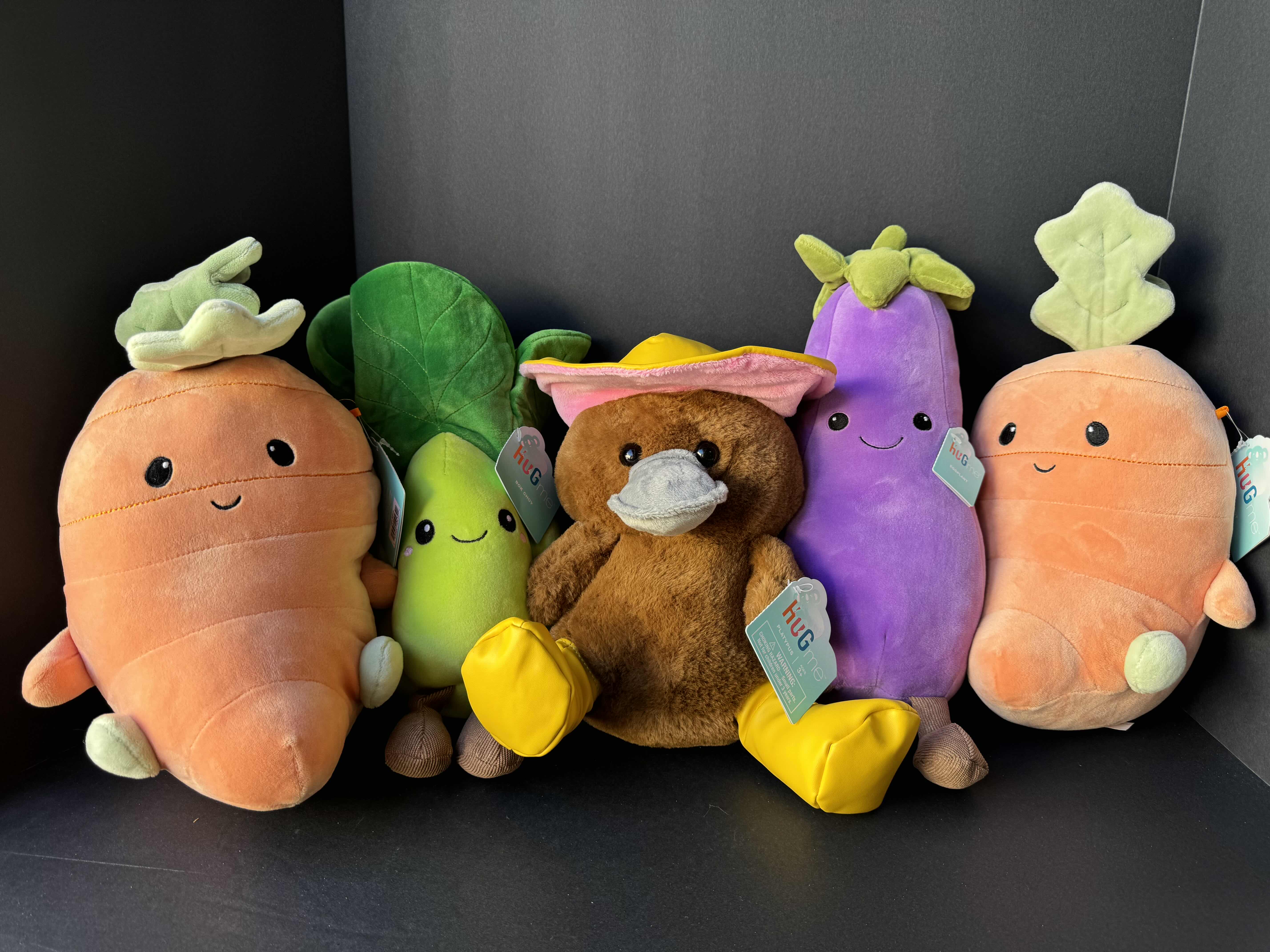 Photo 1 of NWT HUG ME PLUSH (5) - CARROT H10" (2), BOK CHOY H10”, PLATYPUS H12” & EGGPLANT H12” 