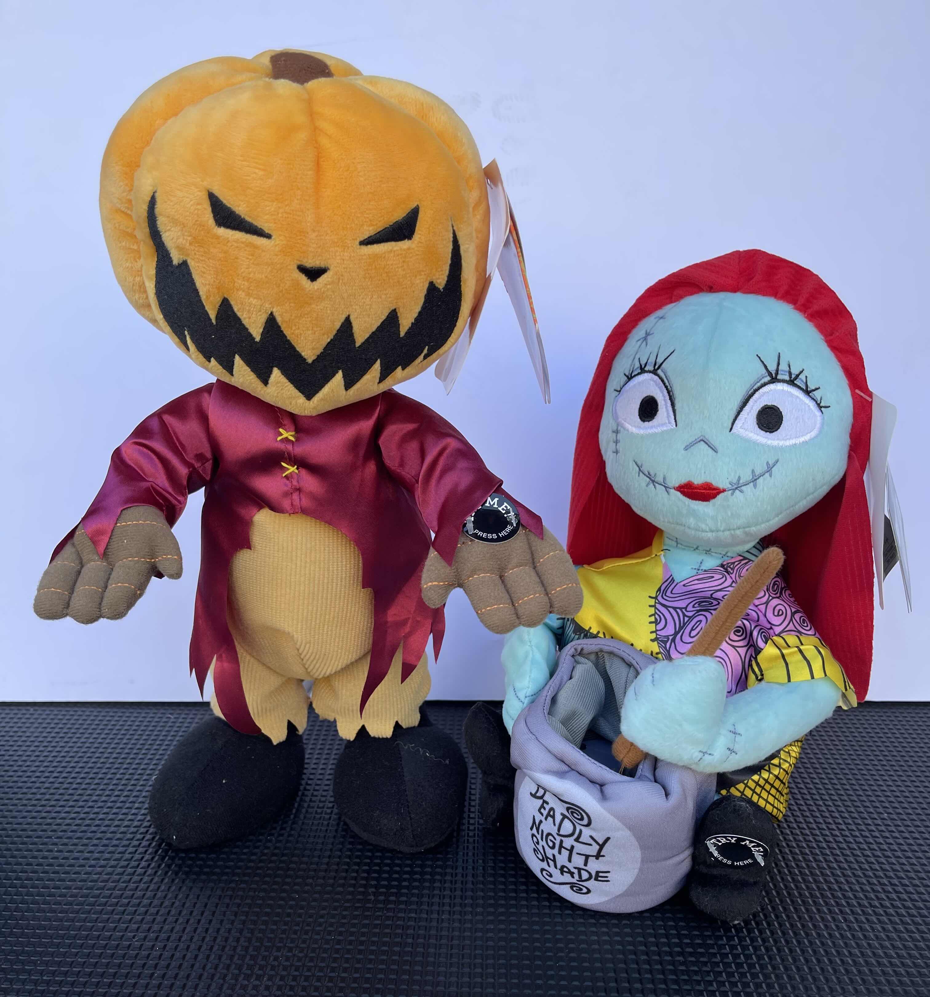 Photo 1 of NWT TIM BURTON’S NIGHTMARE BEFORE CHRISTMAS ANIMATED PLUSHES (2) PUMPKIN KING H13” & SALLY H10” 