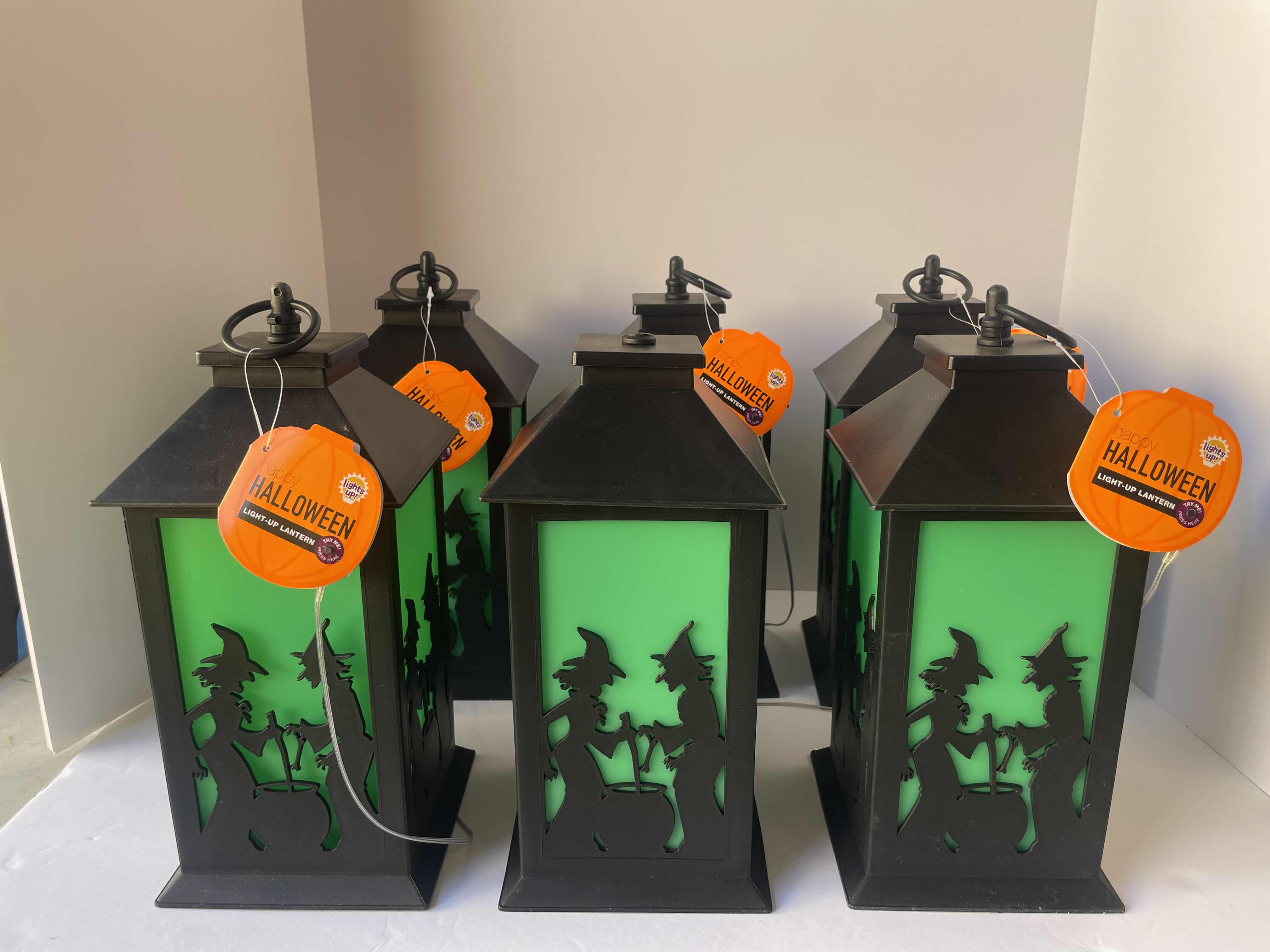 Photo 1 of HAPPY HALLOWEEN LIGHT-UP LANTERNS GREEN WITCHES H12” NWT (5) - BROKEN HANGER (1) 