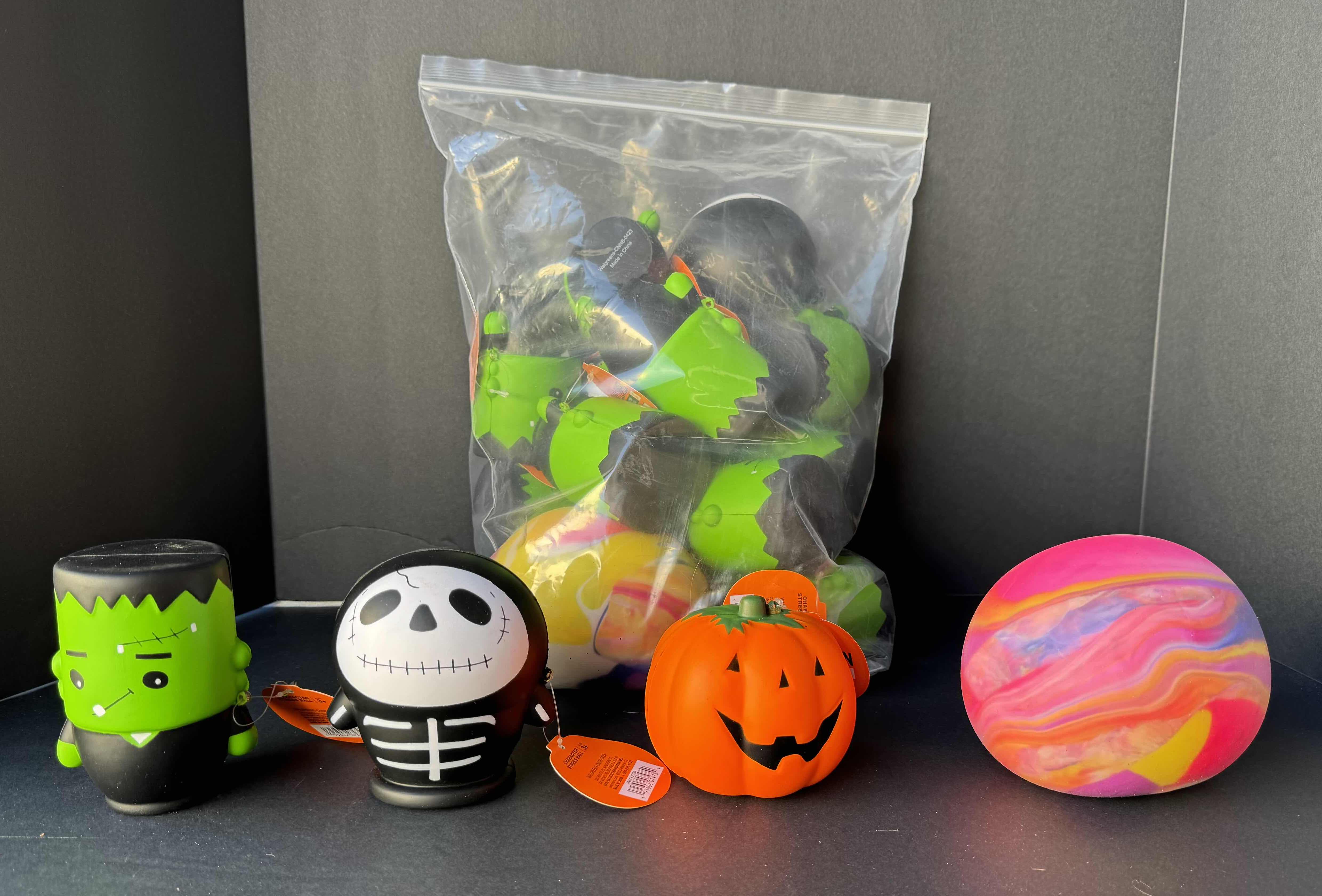 Photo 1 of HALLOWEEN CHARACTER STRESS BALLS H3.5"ASSORTED IN LARGE BAG (17 TOTAL)