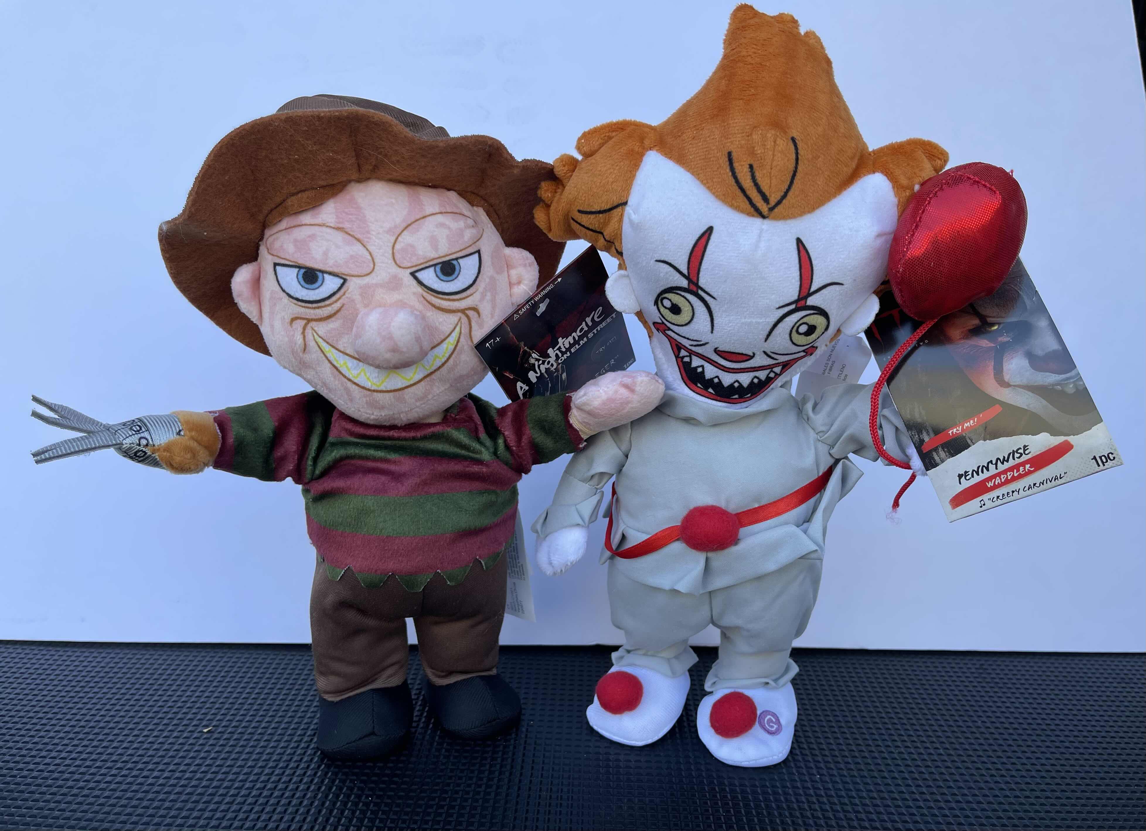 Photo 1 of GEMMY INDUSTRIES A NIGHTMARE ON ELM STREET FREDY KRUGER & IT PENNYWISE WADDLER ANIMATED PLUSHES H12” NWT