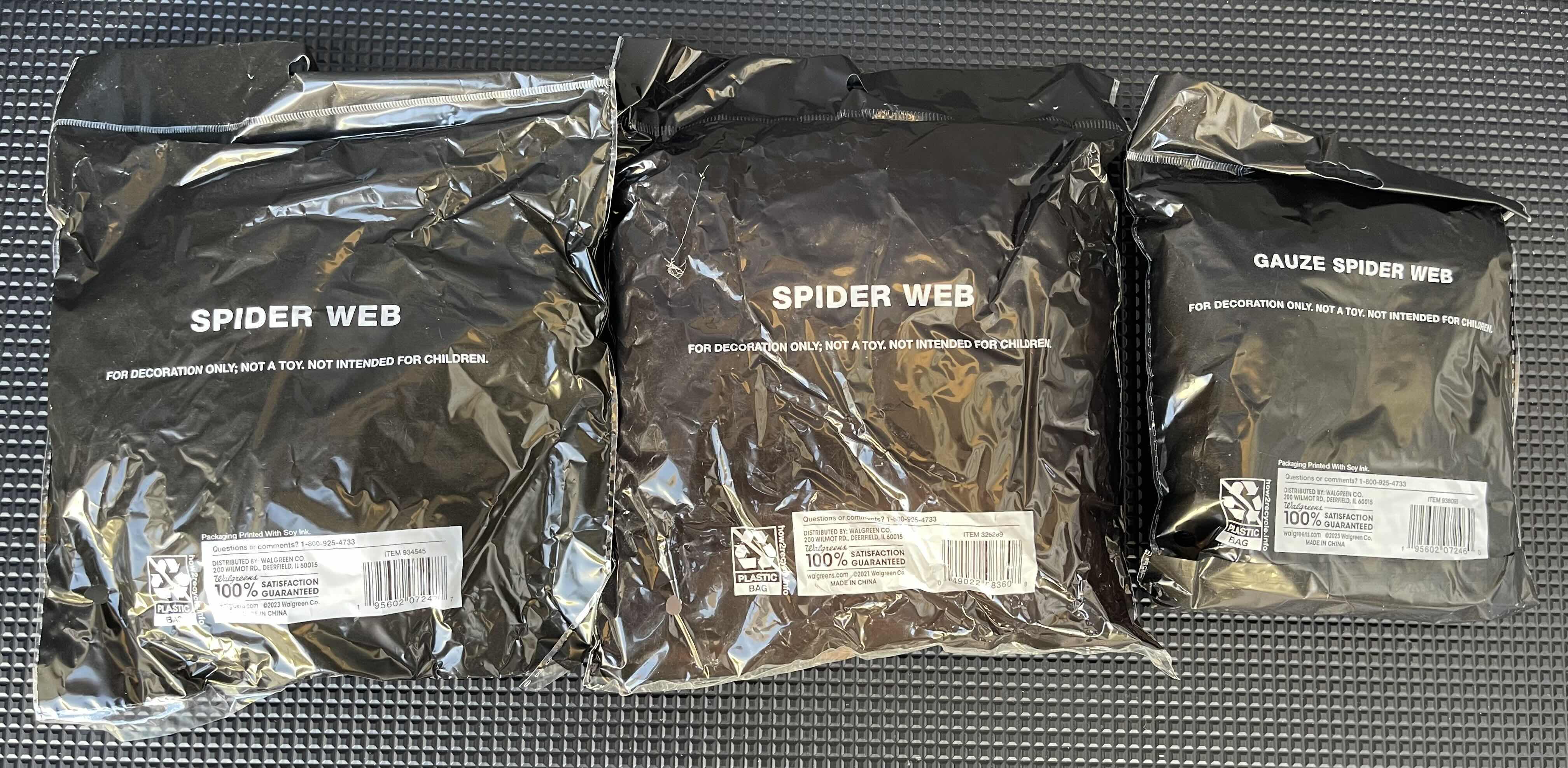 Photo 3 of BOX OF HAPPY HALLOWEEN SPIDER WEBS - SPIDER WEB BAGS (34), SPIDER WEB YIKES IN THE YARD (9) & GAUZE SPIDER WEB BAGS (3)