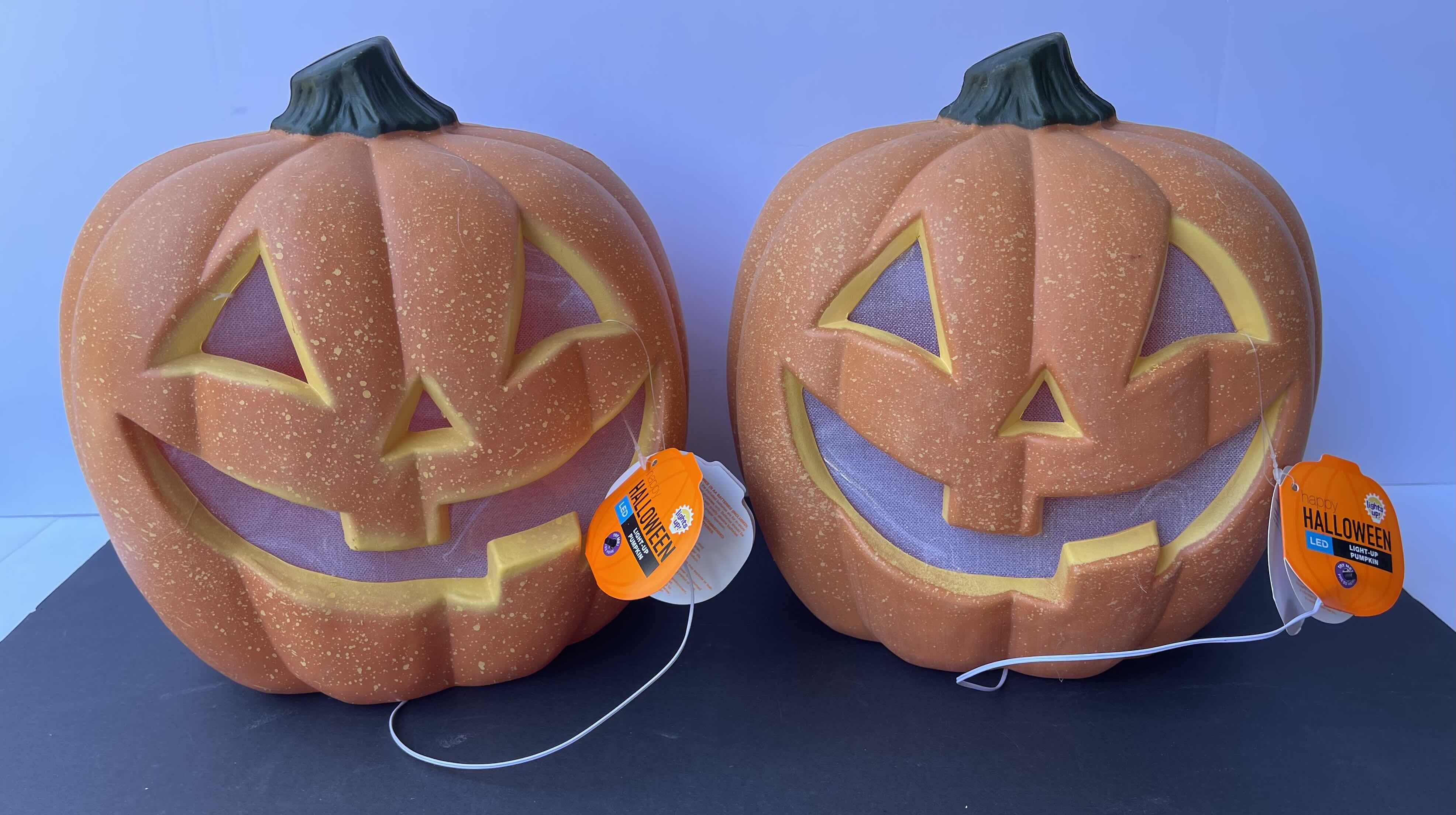 Photo 1 of HAPPY HALLOWEEN 12” LIGHT-UP LED BLOW MOLD PUMPKIN HEAD (2) NWT