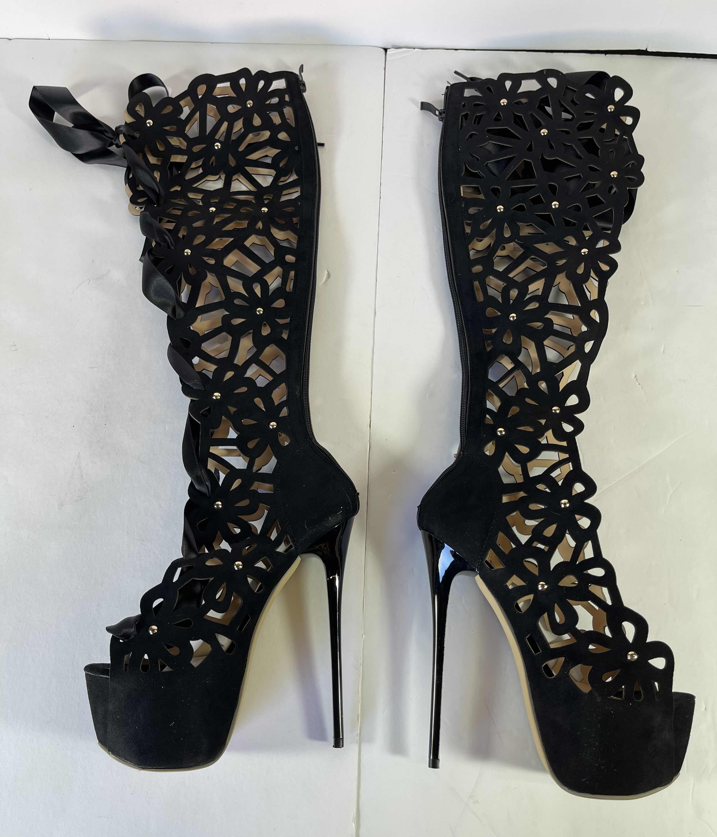 Photo 2 of WOMENS CRISS CROSS STRAPPY PEEP TOE BOOTS CUT OUT PLATFORM KNEE HIGH GLADIATOR STILETTO SANDALS 24”